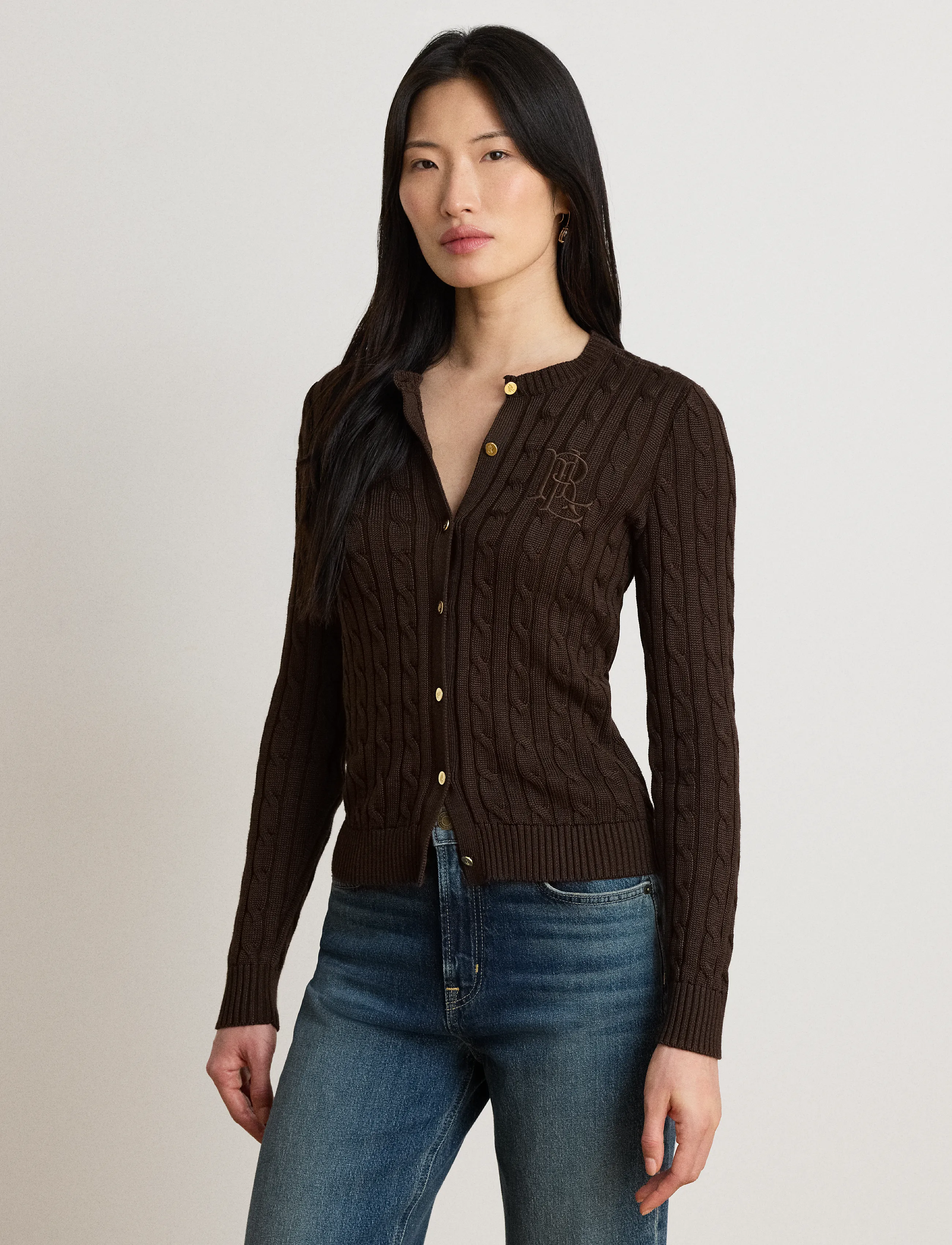 Lauren Ralph Lauren Cable-Knit Cotton-Blend Cardigan - Autumn/Winter 2026 - CIRCUIT BROWN / brown