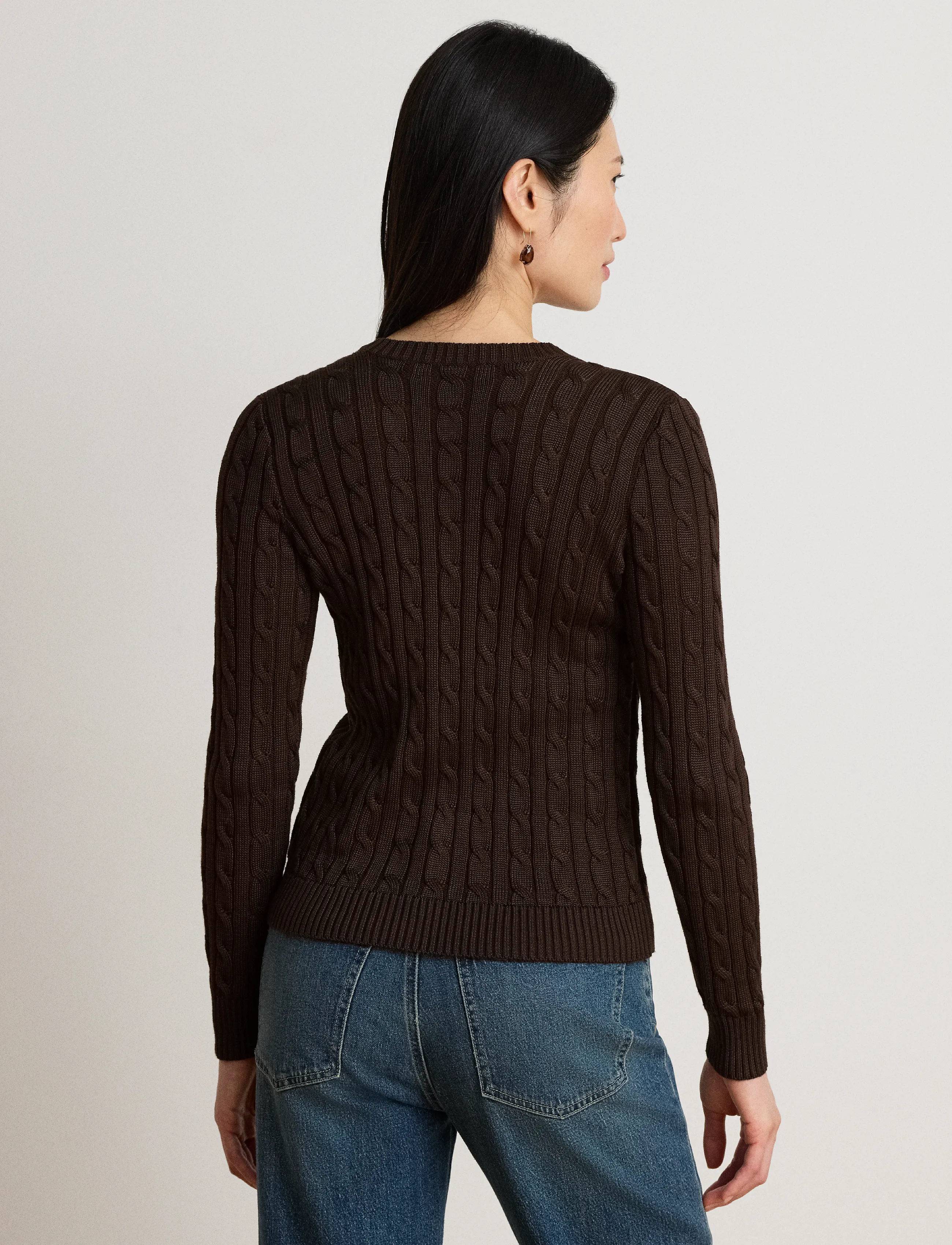 Lauren Ralph Lauren - Cable-Knit Cotton-Blend Cardigan - koftor - circuit brown - 2