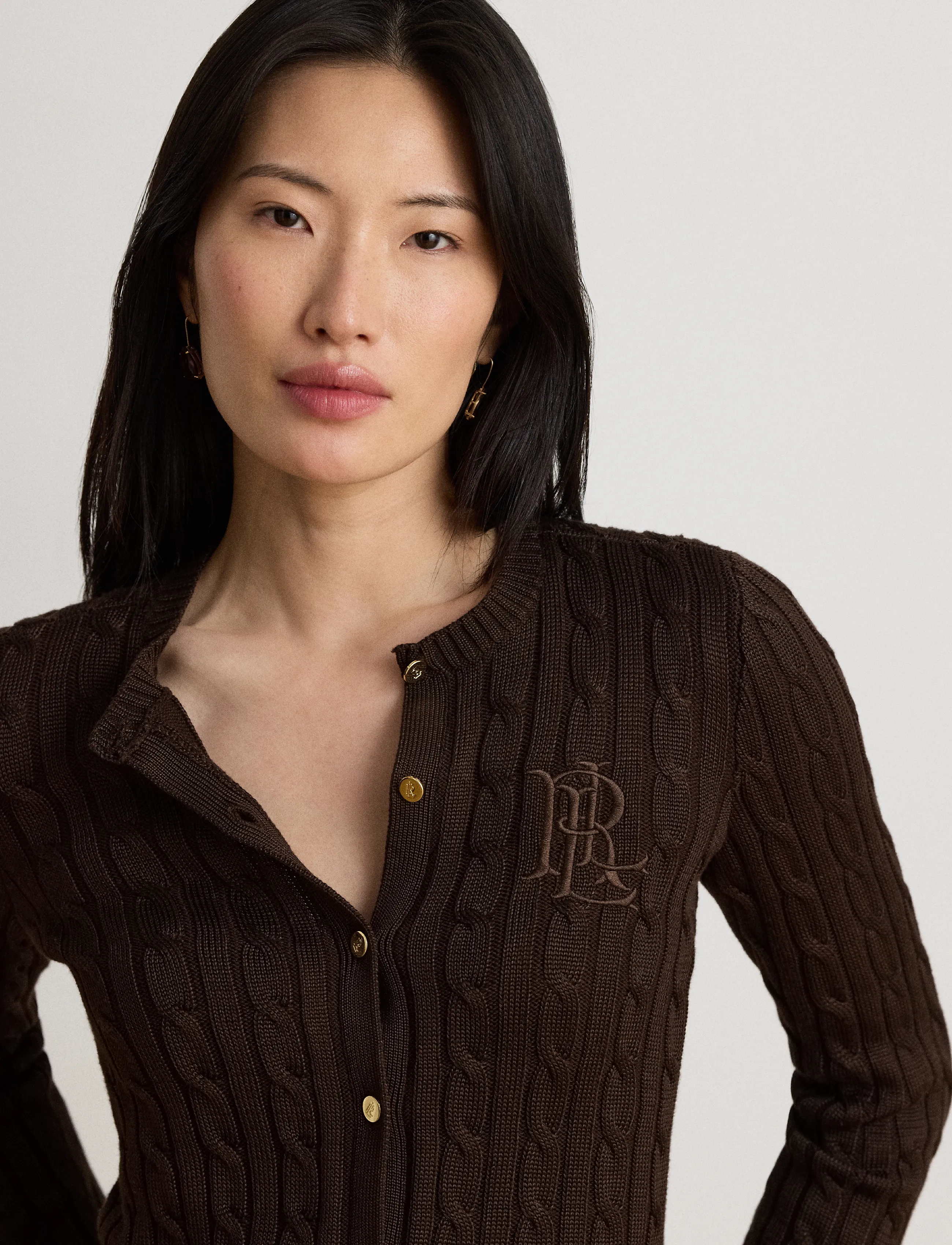 Lauren Ralph Lauren - Cable-Knit Cotton-Blend Cardigan - koftor - circuit brown - 3