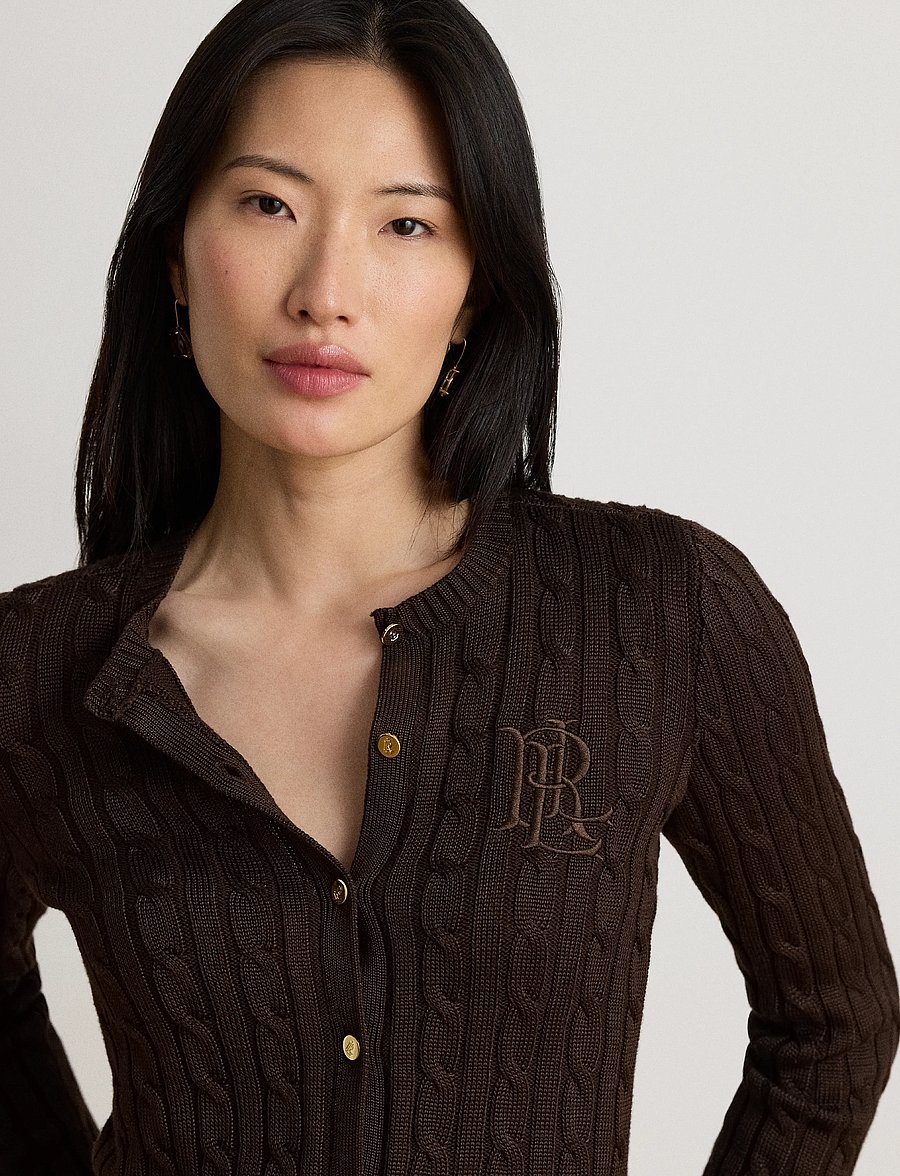 Lauren Ralph Lauren - Cable-Knit Cotton-Blend Cardigan - koftor - circuit brown - 3