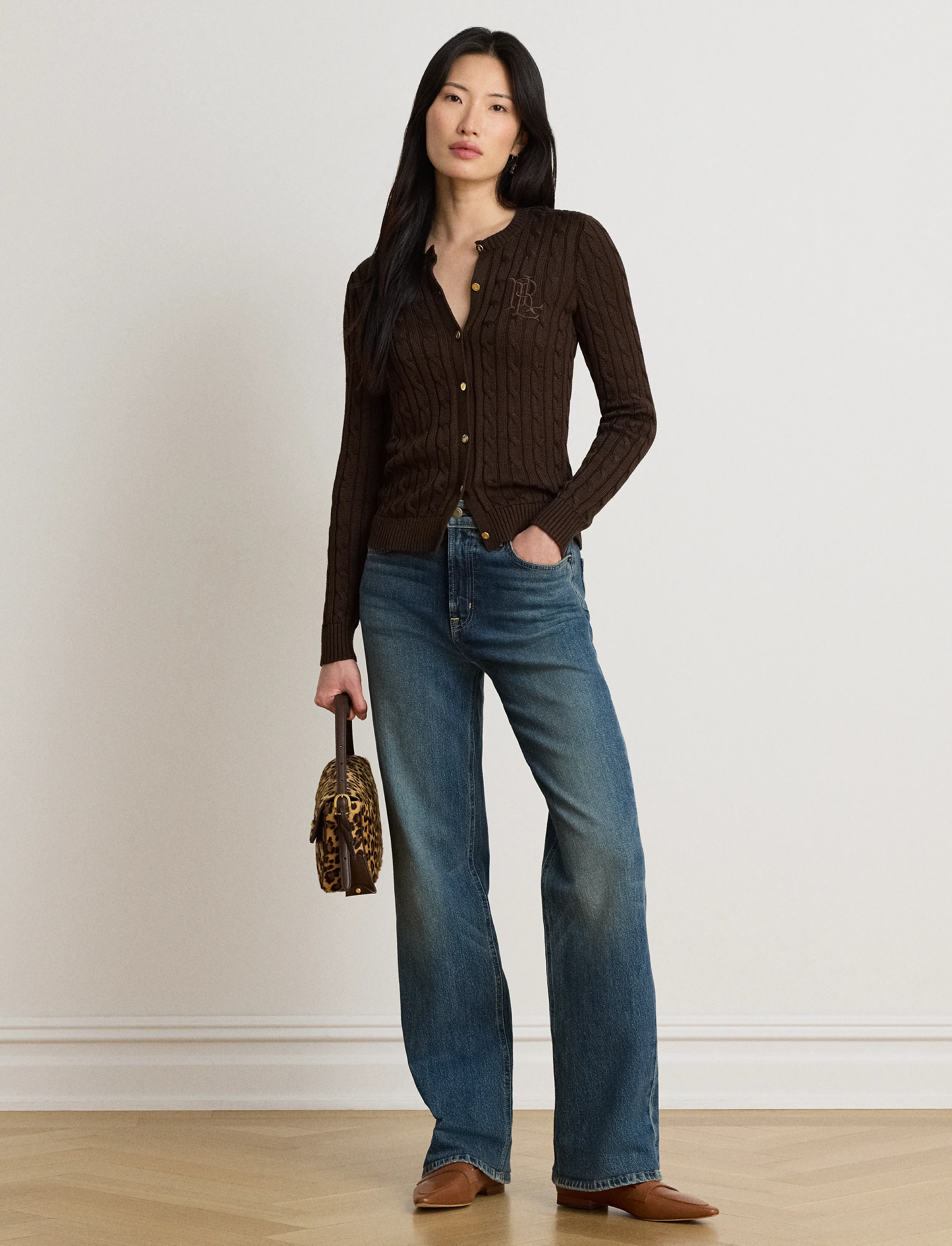 Lauren Ralph Lauren - Cable-Knit Cotton-Blend Cardigan - koftor - circuit brown - 4