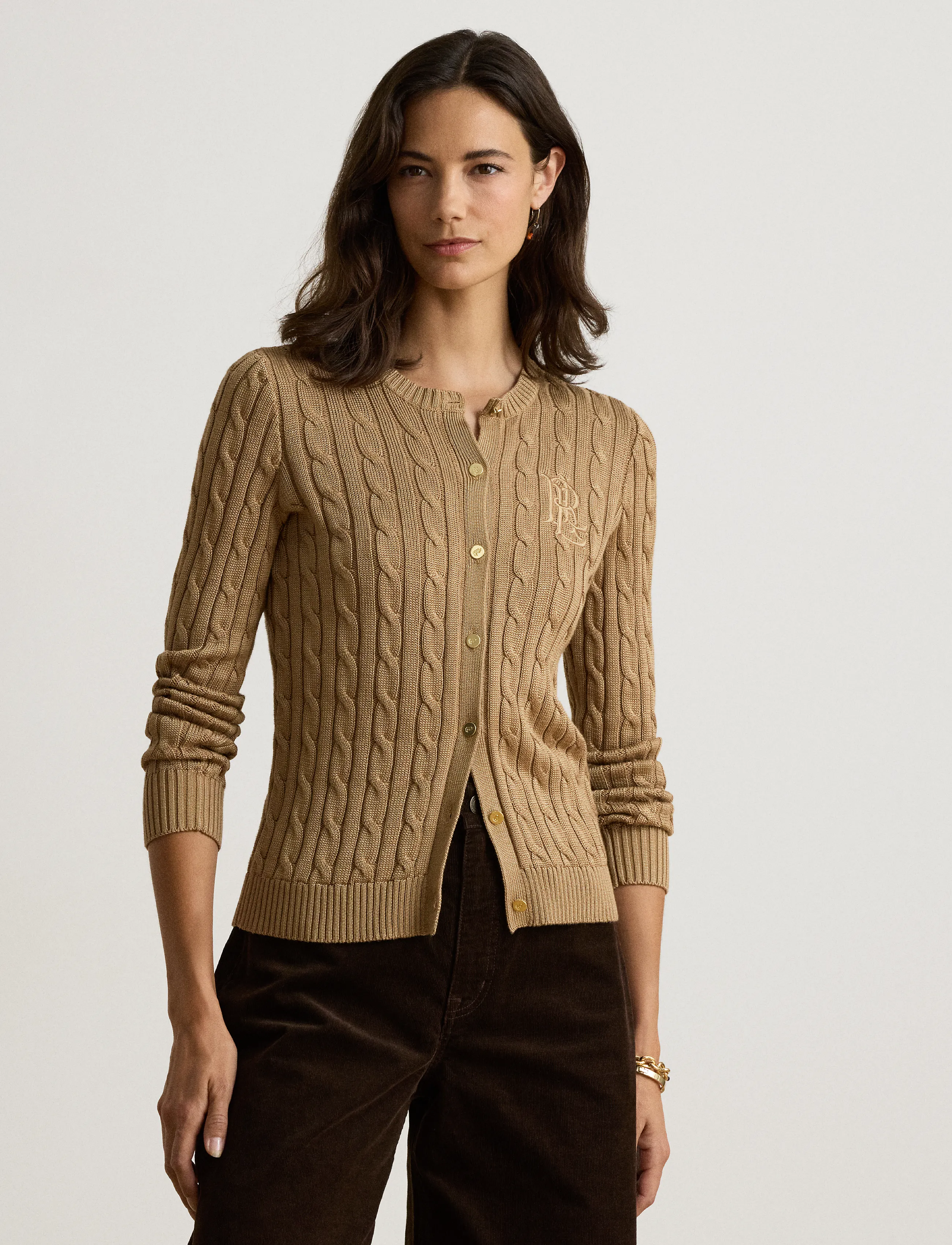 Lauren Ralph Lauren - Cable-Knit Cotton-Blend Cardigan - kardiganid - lauren camel - 0