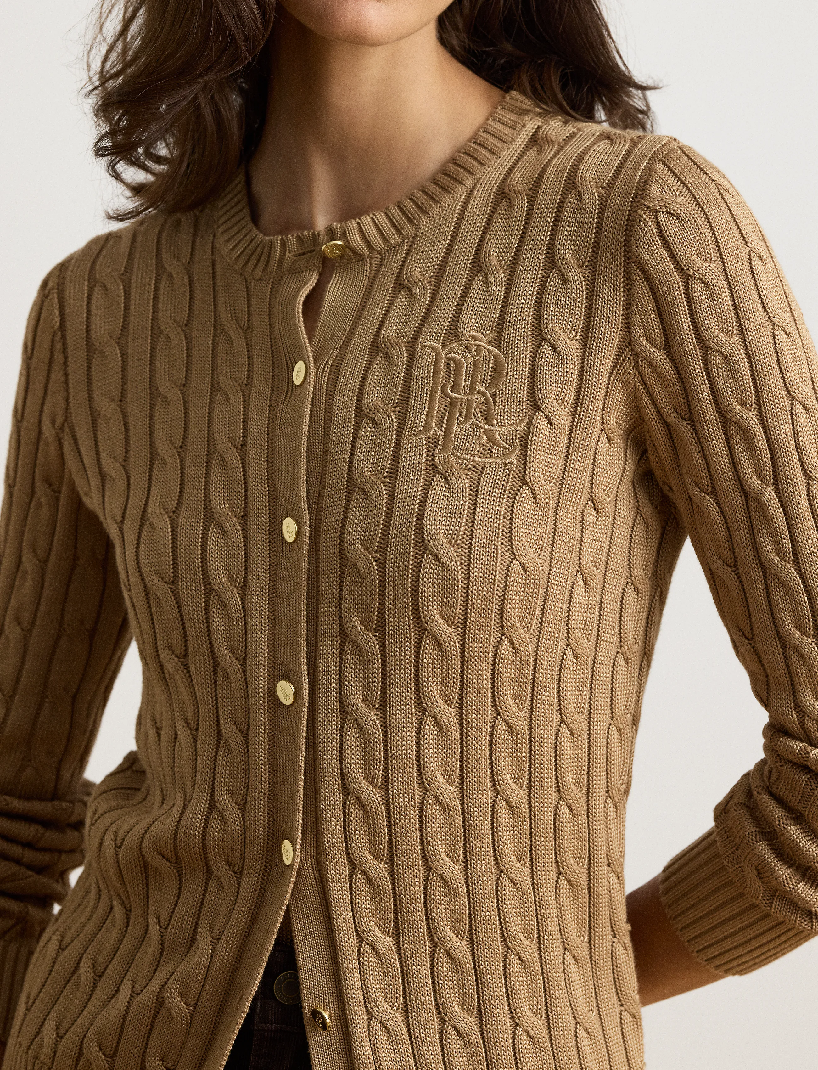 Lauren Ralph Lauren - Cable-Knit Cotton-Blend Cardigan - kardiganid - lauren camel - 4
