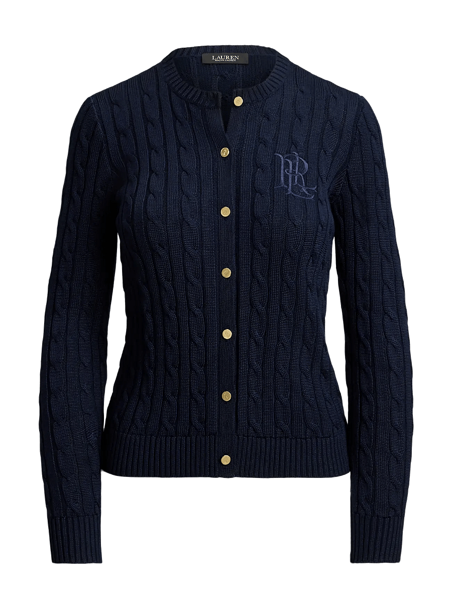 Lauren Ralph Lauren - Cable-Knit Cotton-Blend Cardigan - strickjacken - lauren navy - 1