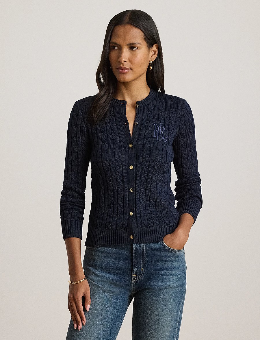 Lauren Ralph Lauren - Cable-Knit Cotton-Blend Cardigan - strickjacken - lauren navy - 0