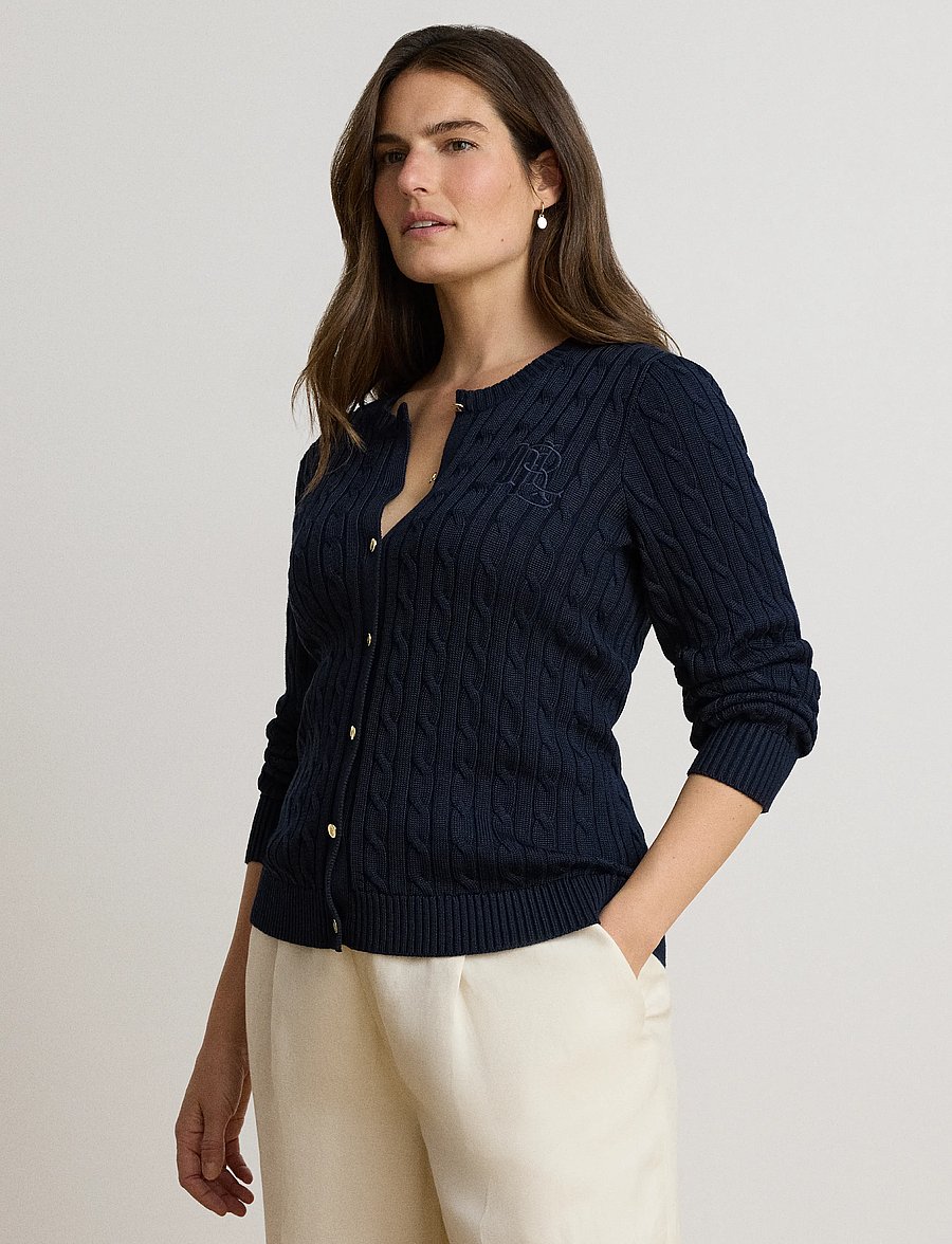 Lauren Ralph Lauren - Cable-Knit Cotton-Blend Cardigan - strickjacken - lauren navy - 5