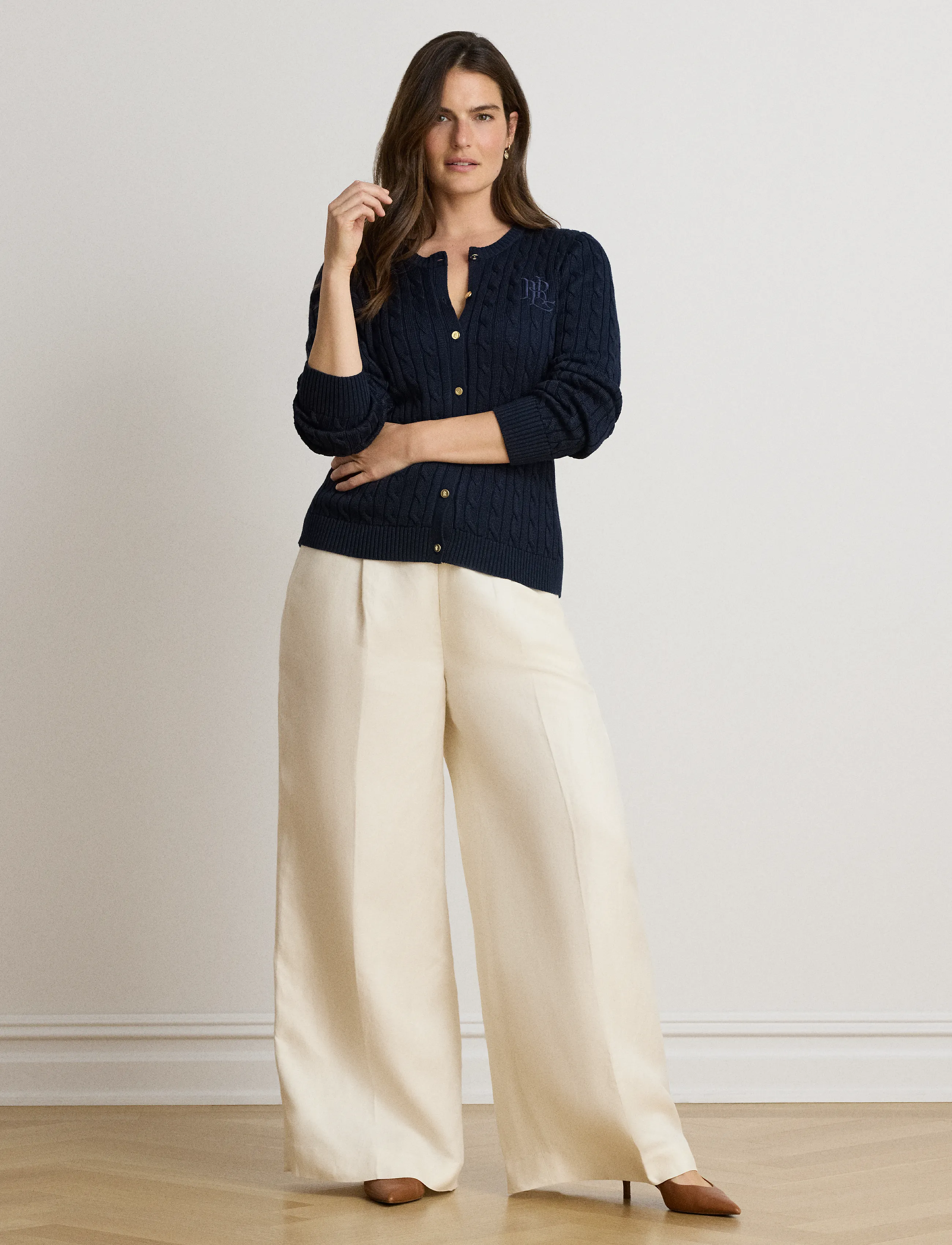 Lauren Ralph Lauren Cable-Knit Cotton-Blend Cardigan - Lauren Ralph Lauren - LAUREN NAVY / navy