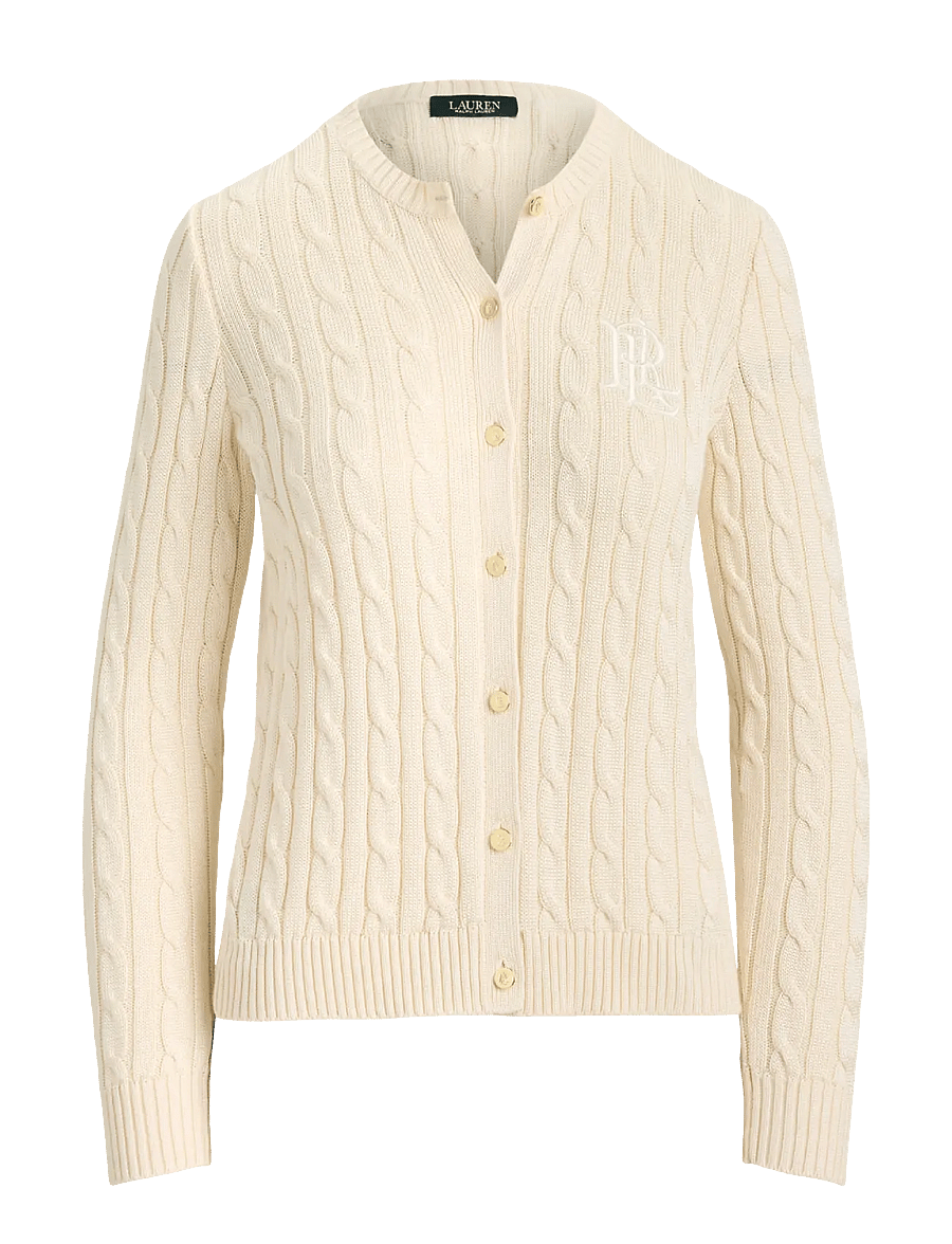 Lauren Ralph Lauren - Cable-Knit Cotton-Blend Cardigan - strickjacken - mascarpone cream - 1