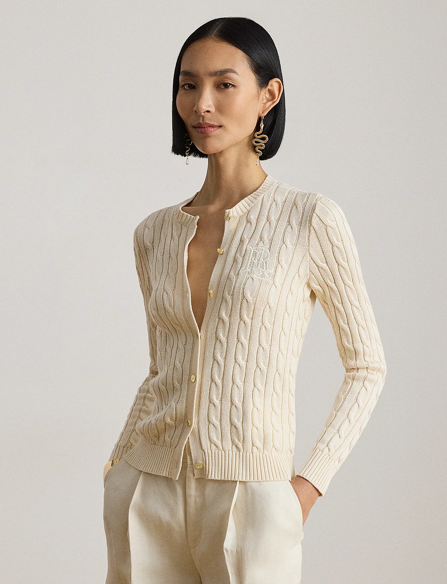 Lauren Ralph Lauren - Cable-Knit Cotton-Blend Cardigan - strickjacken - mascarpone cream - 0