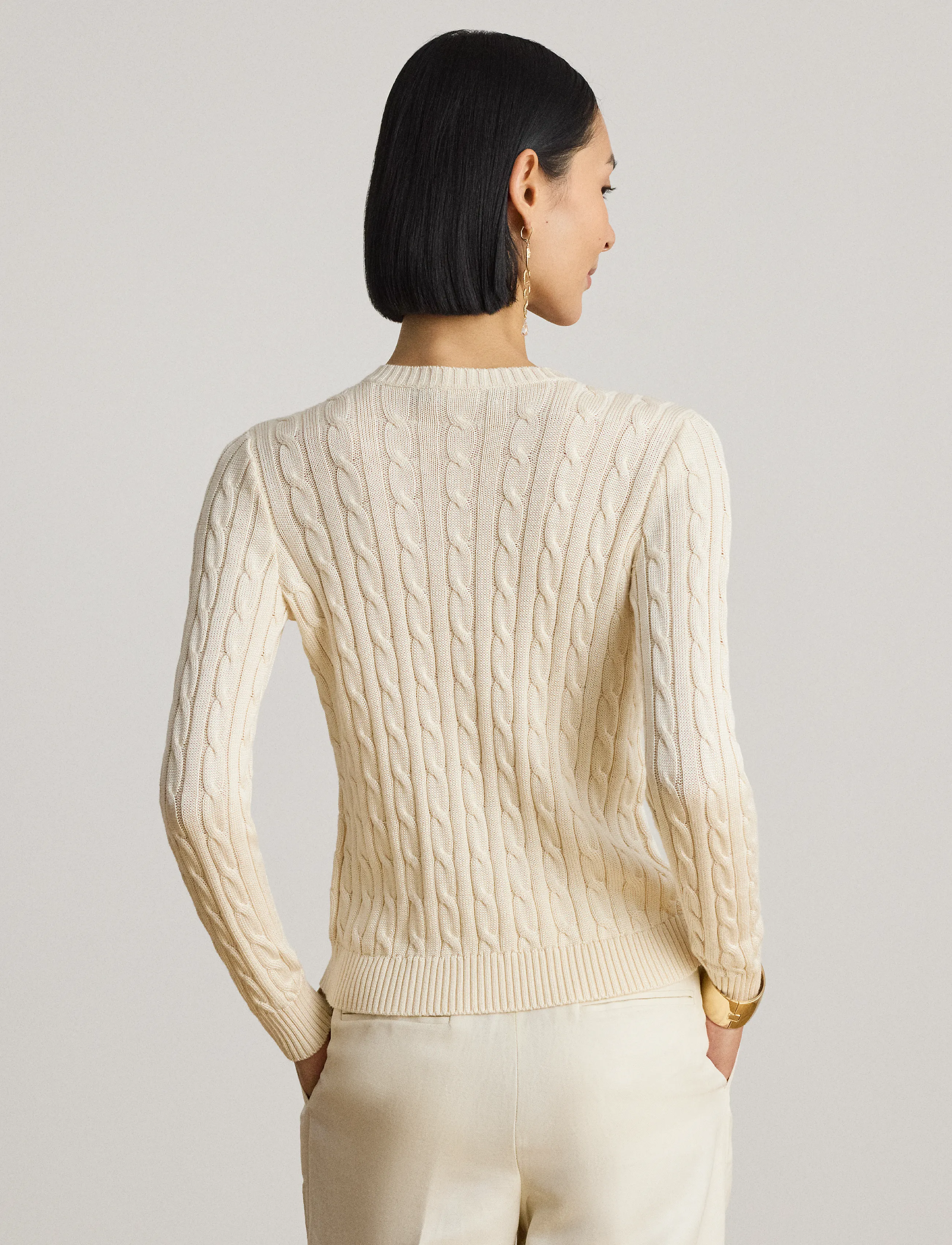 Lauren Ralph Lauren - Cable-Knit Cotton-Blend Cardigan - mascarpone cream - 2