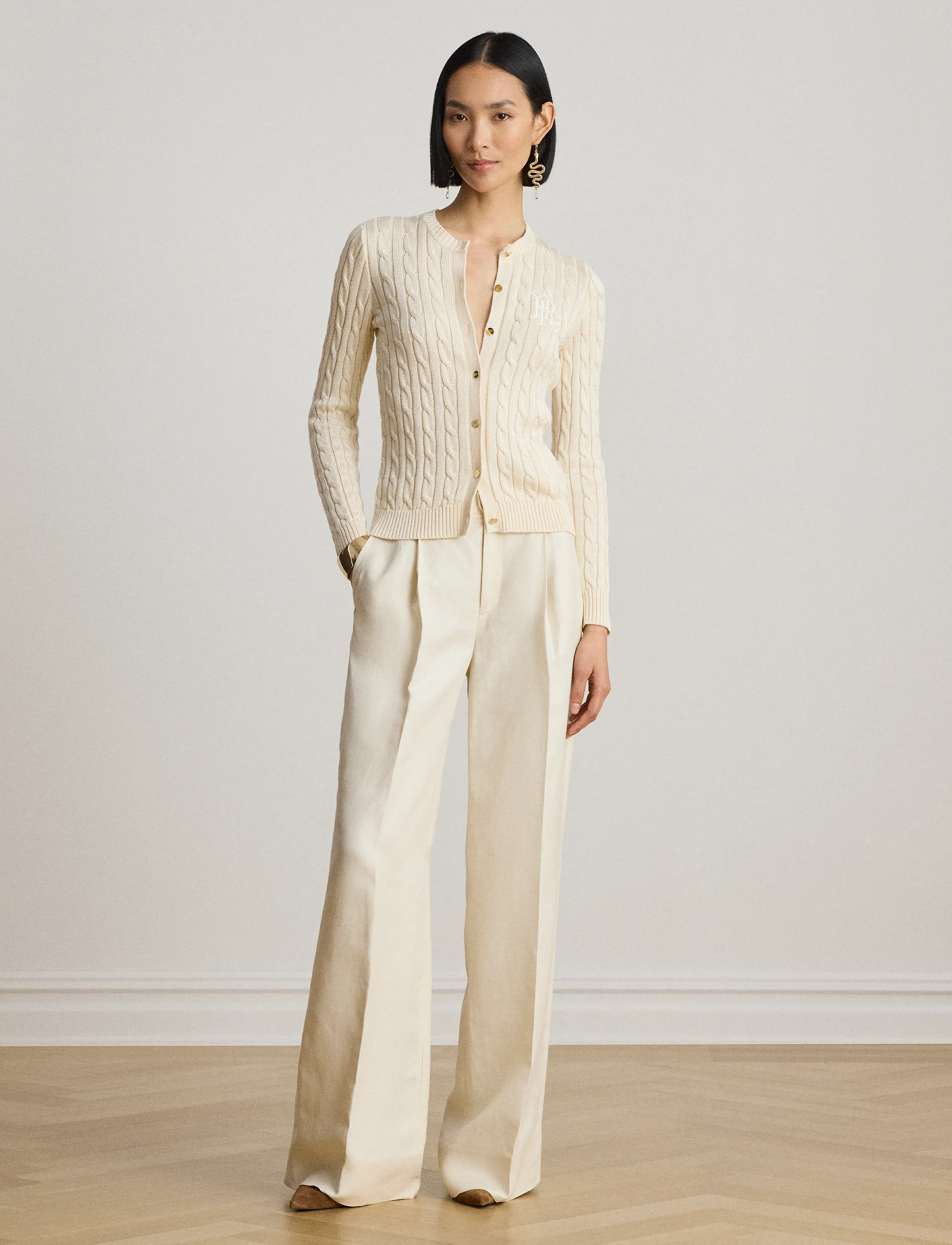 Lauren Ralph Lauren - Cable-Knit Cotton-Blend Cardigan - mascarpone cream - 3