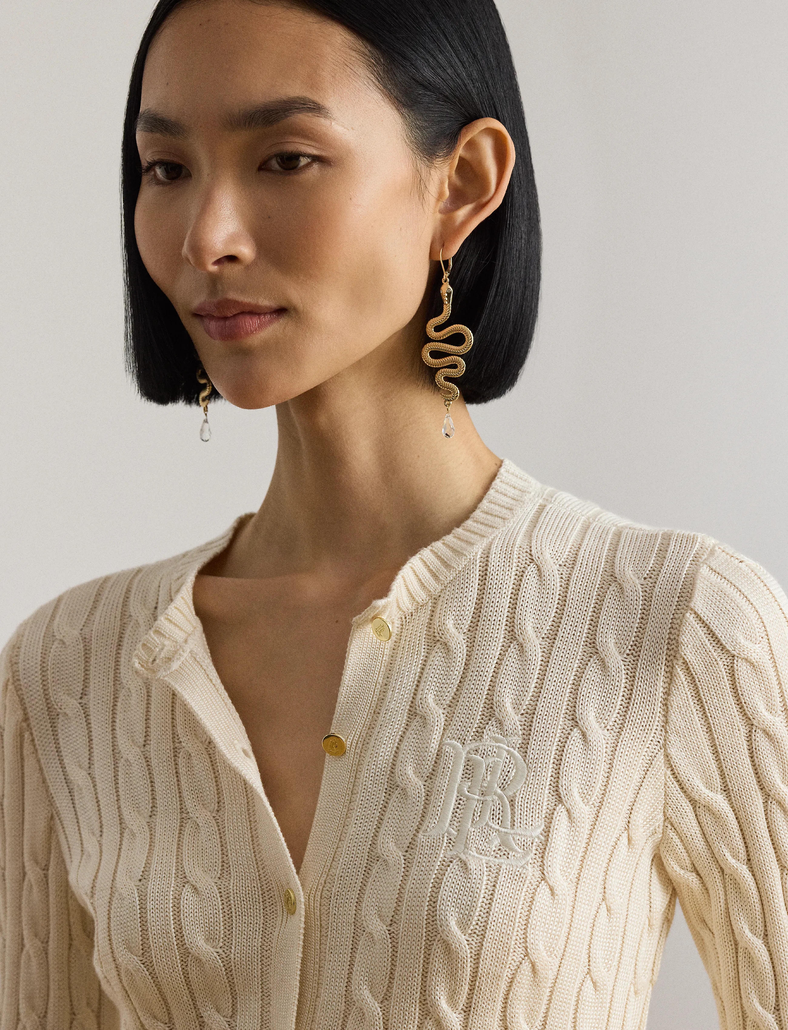 Lauren Ralph Lauren - Cable-Knit Cotton-Blend Cardigan - mascarpone cream - 4