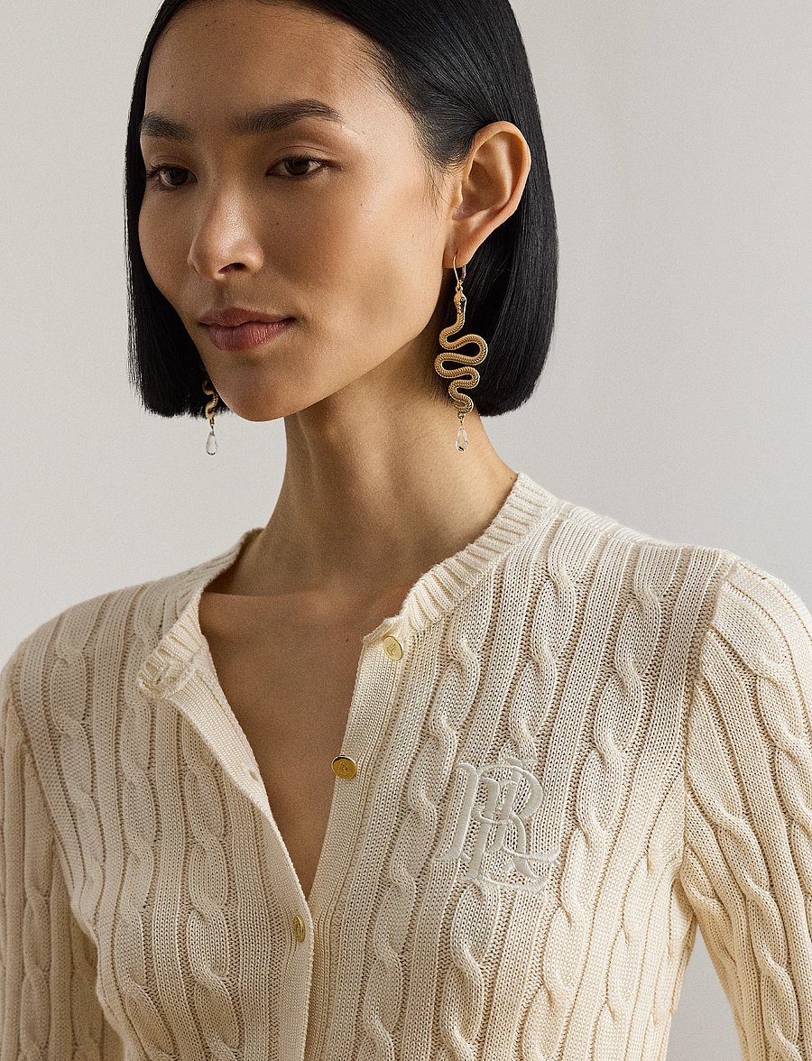 Lauren Ralph Lauren - Cable-Knit Cotton-Blend Cardigan - strickjacken - mascarpone cream - 4