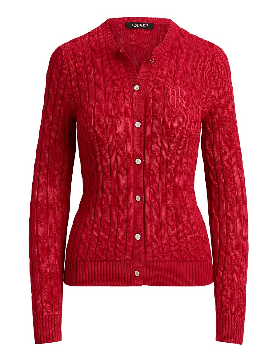 Lauren Ralph Lauren - Cable-Knit Cotton-Blend Cardigan - cardigans - ralph red - 1