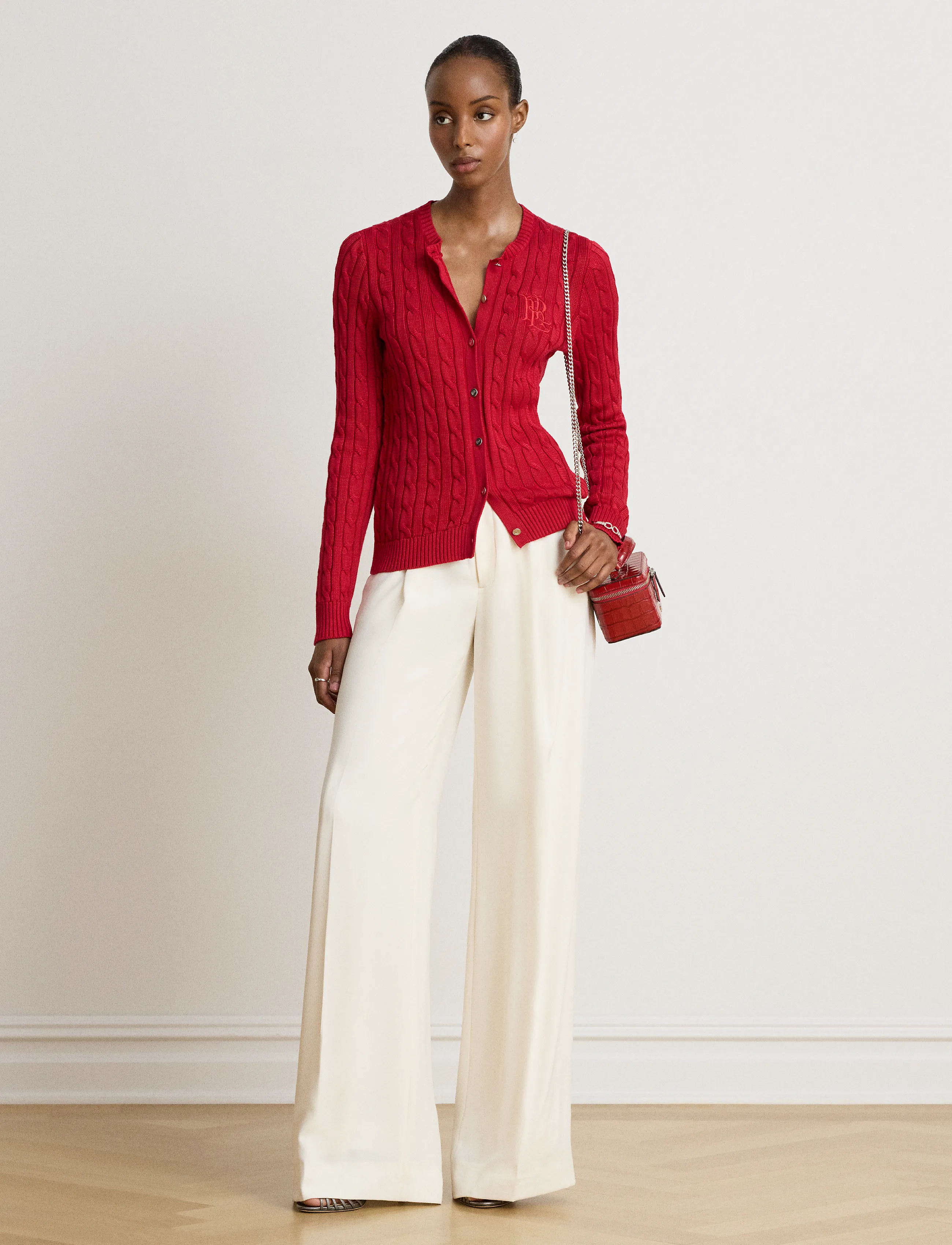 Lauren Ralph Lauren Cable-Knit Cotton-Blend Cardigan - Ralph Lauren - RALPH RED / red