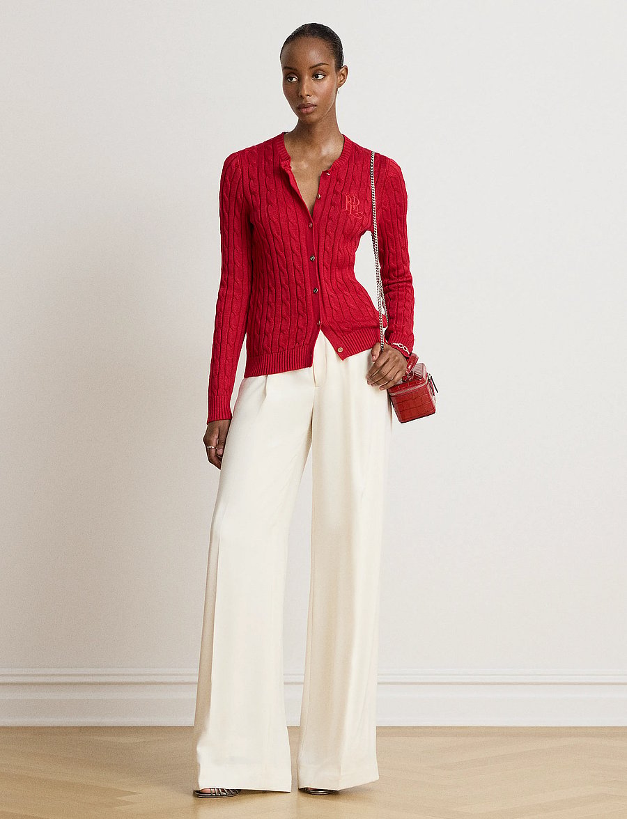 Lauren Ralph Lauren - Cable-Knit Cotton-Blend Cardigan - cardigans - ralph red - 0