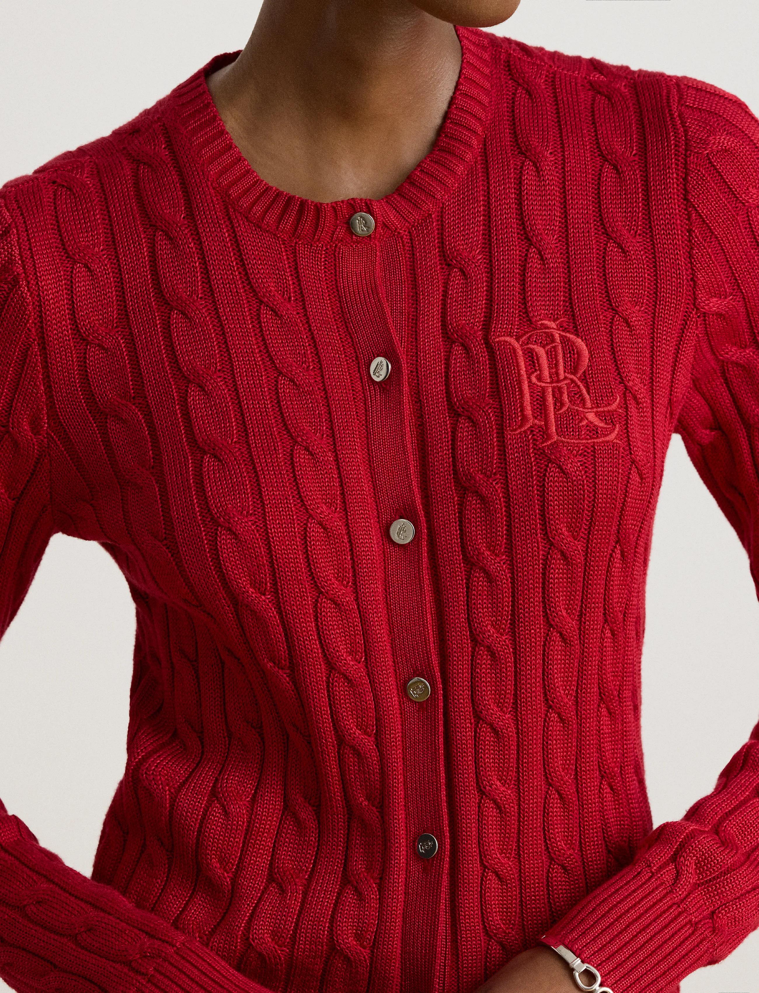 Lauren Ralph Lauren - Cable-Knit Cotton-Blend Cardigan - cardigans - ralph red - 3