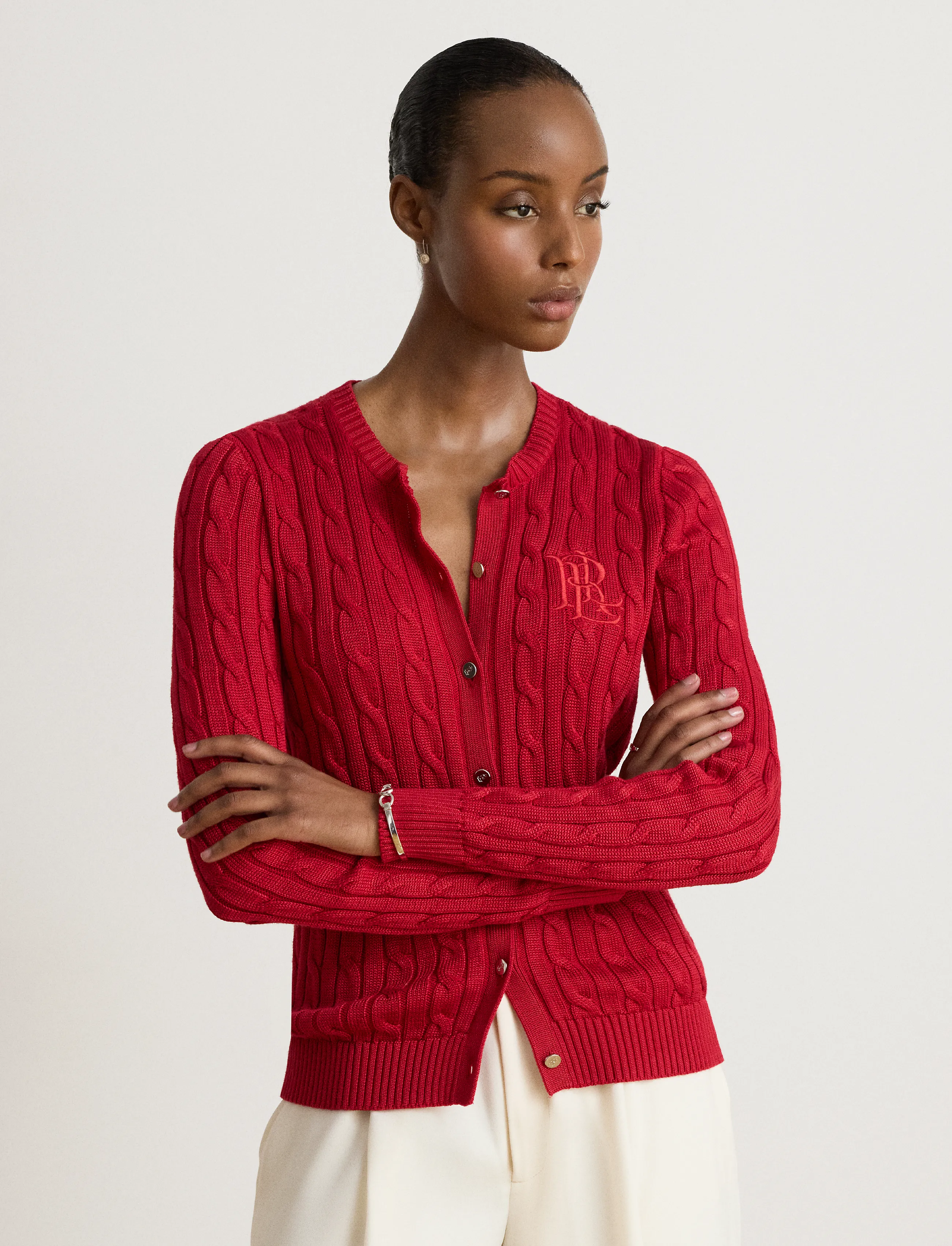Lauren Ralph Lauren - Cable-Knit Cotton-Blend Cardigan - cardigans - ralph red - 4