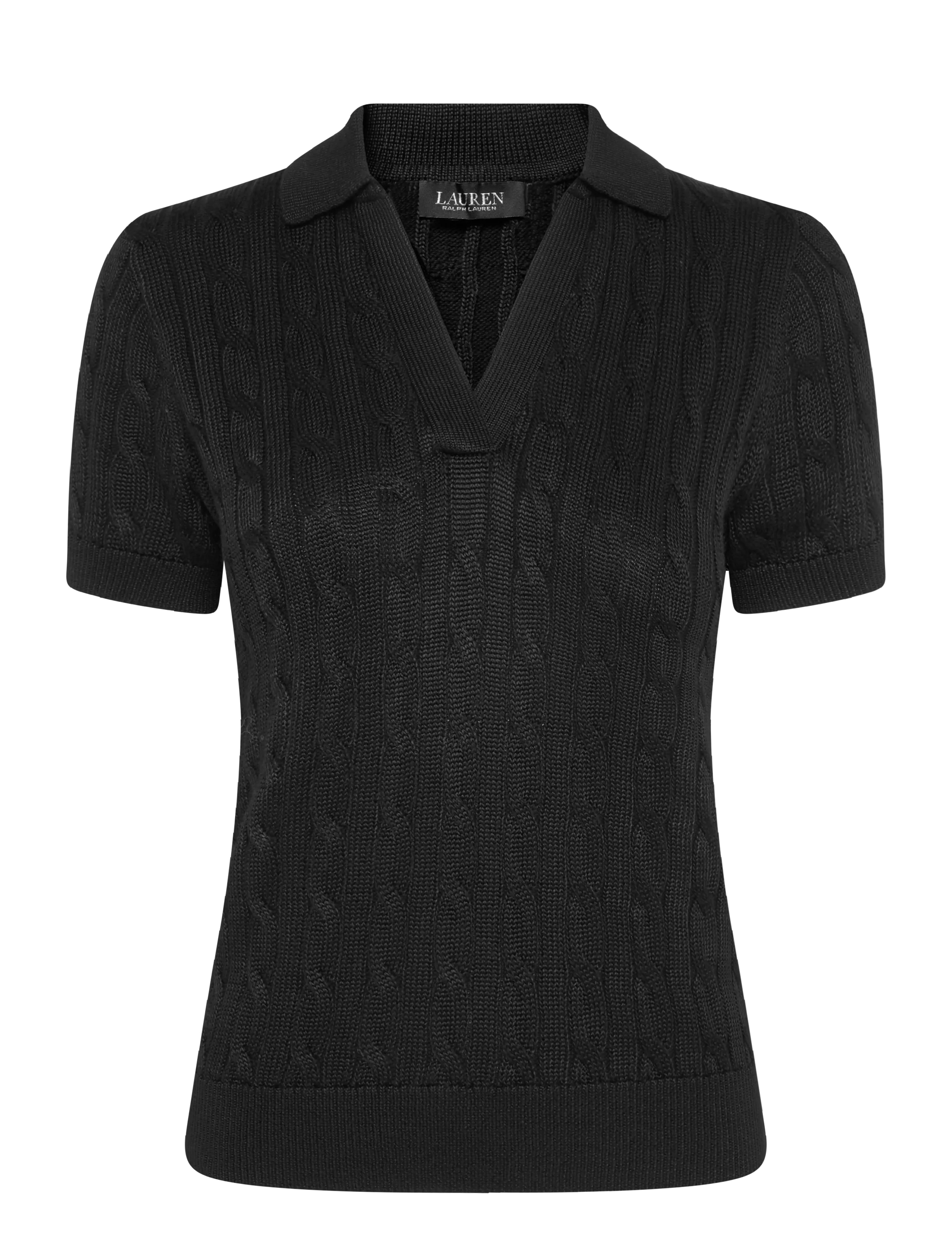 Lauren Ralph Lauren Cable Cotton-Blend Short-Sleeve Sweater - Clothing - BLACK / black