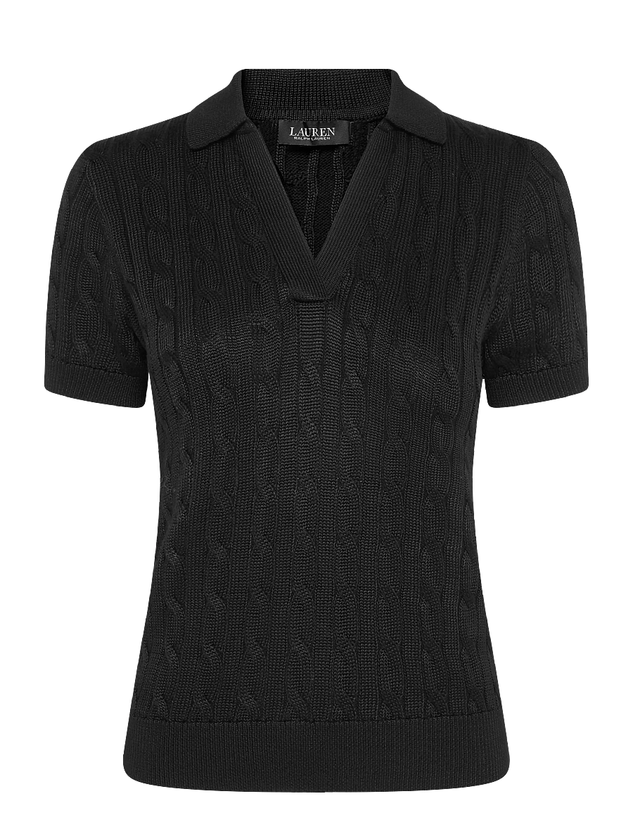 Lauren Ralph Lauren - Cable Cotton-Blend Short-Sleeve Sweater - kampsunid - black - 2