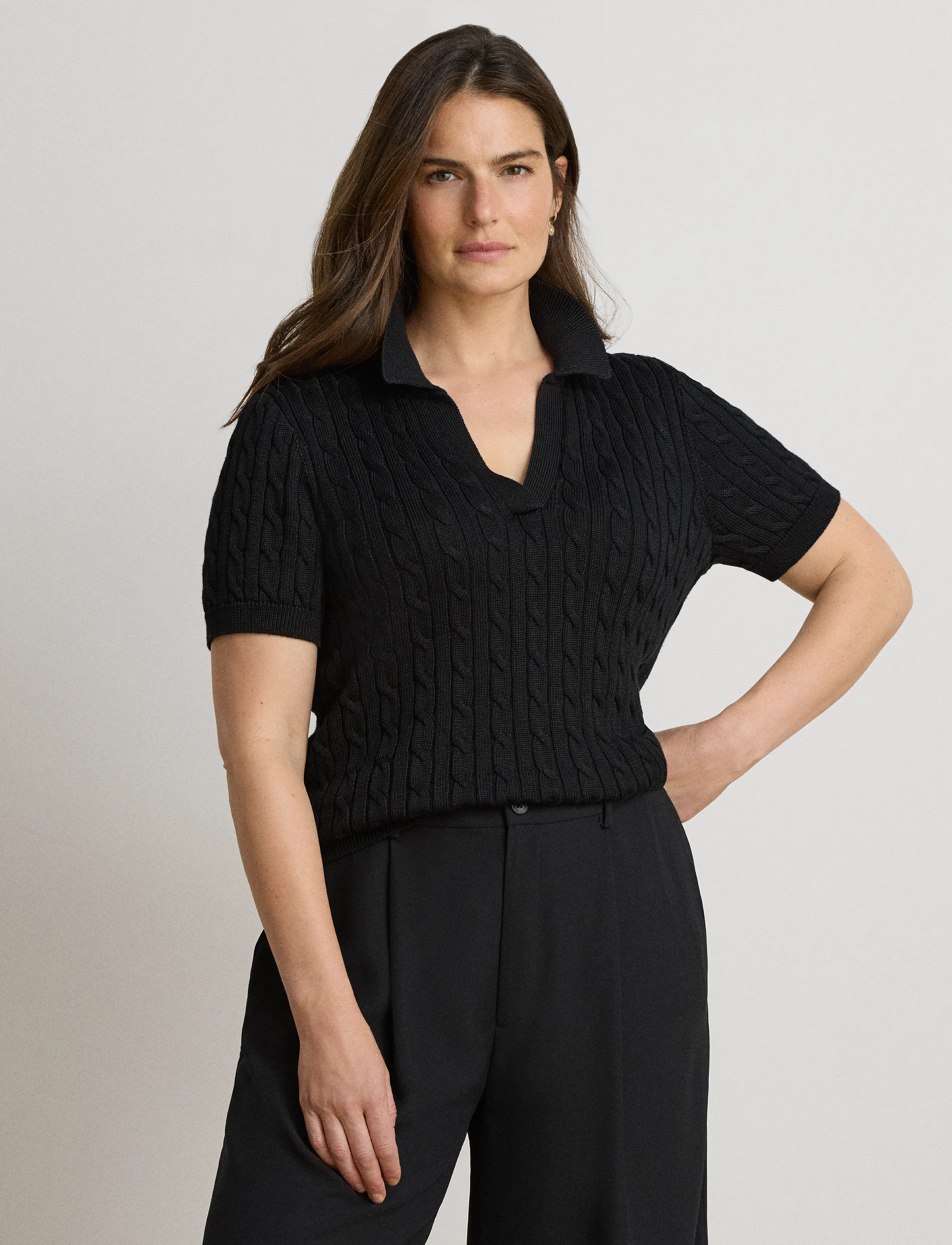 Cable Cotton-Blend Short-Sleeve Sweater