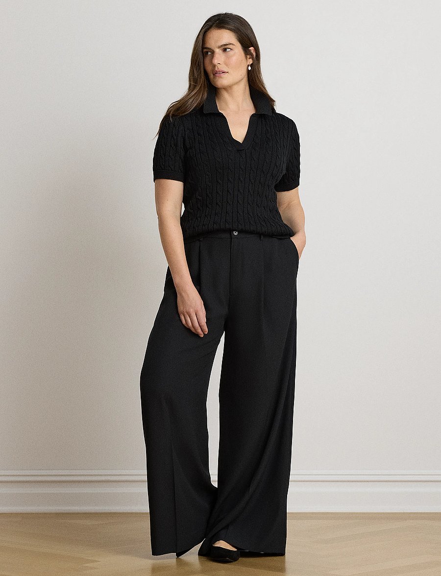 Lauren Ralph Lauren - Cable Cotton-Blend Short-Sleeve Sweater - stickade tröjor - black - 3