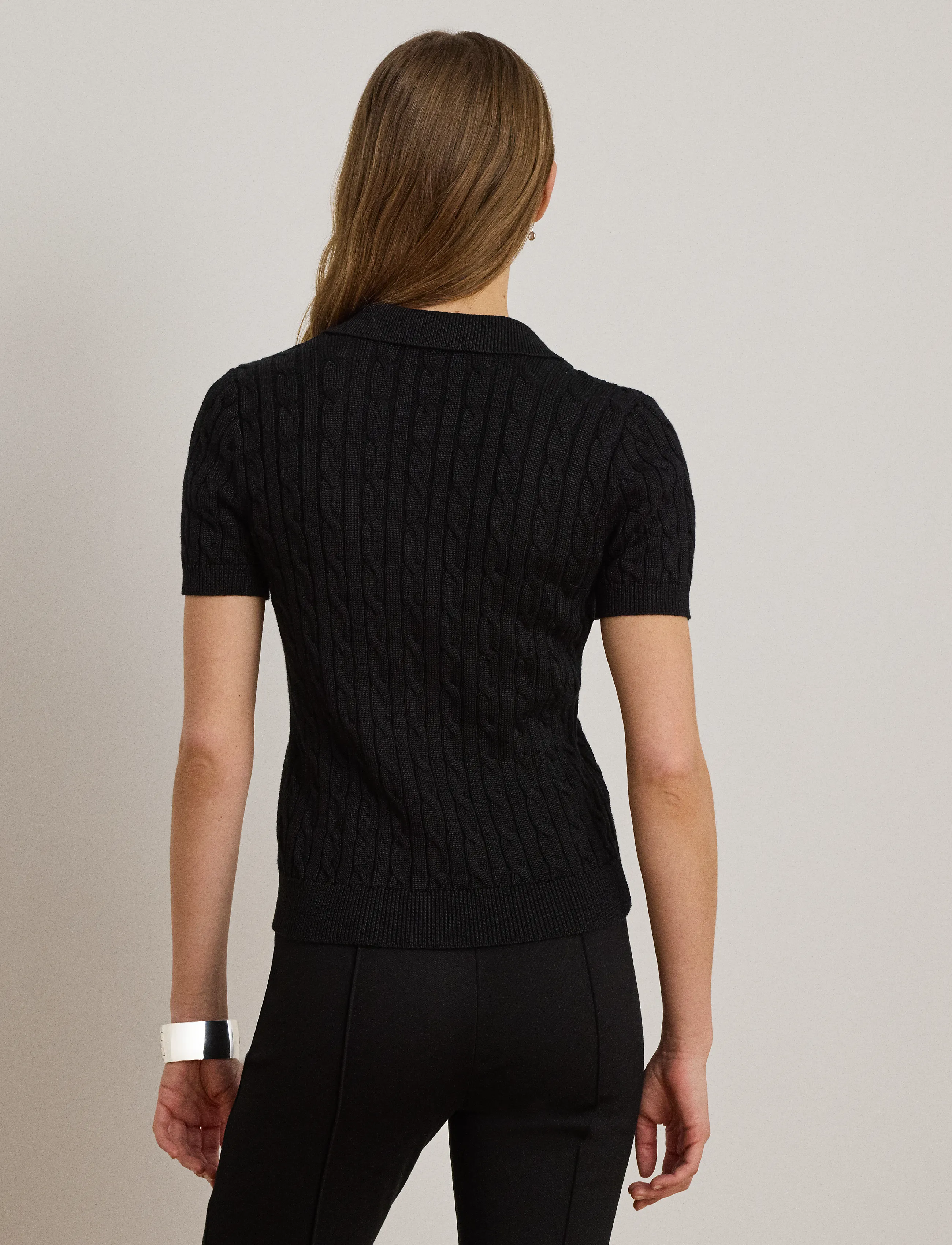 Cable Cotton-Blend Short-Sleeve Sweater 7