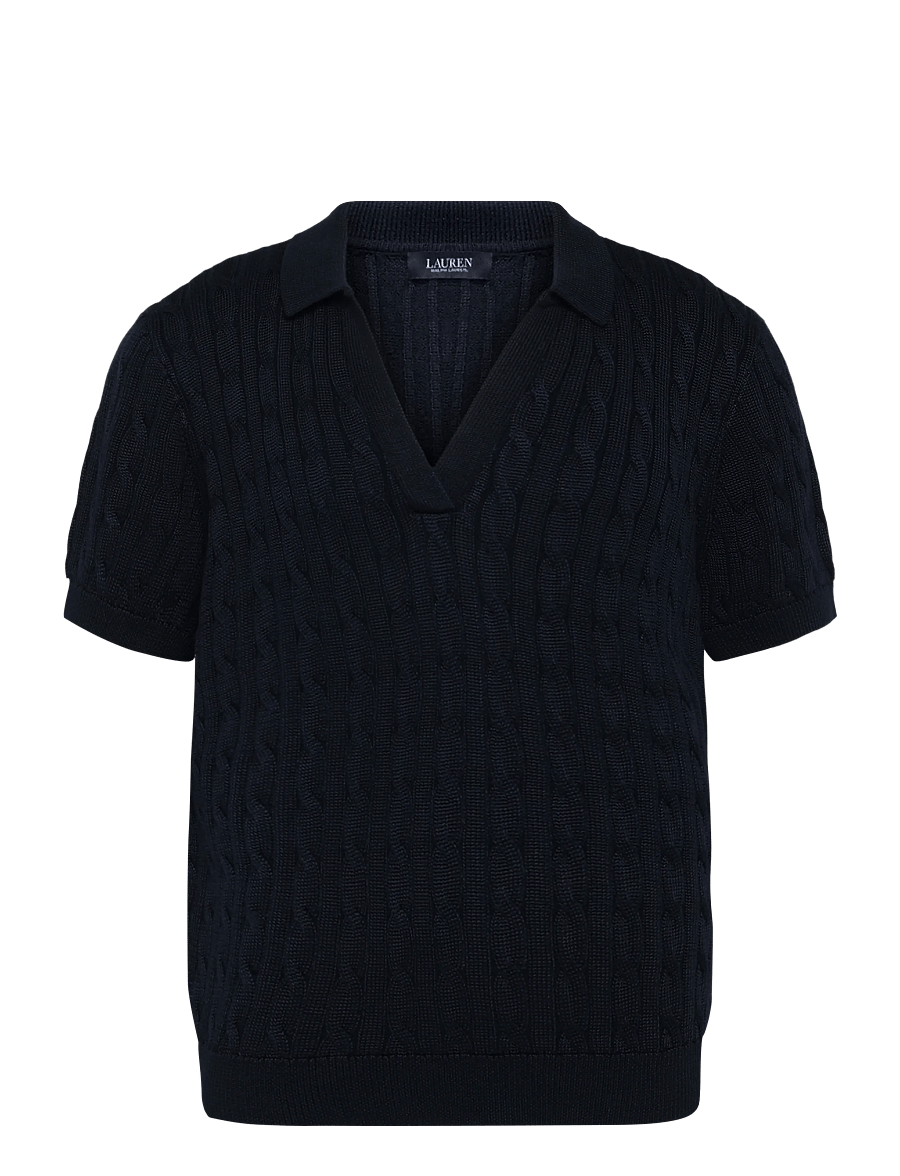 Lauren Ralph Lauren - Cable Cotton-Blend Short-Sleeve Sweater - stickade tröjor - lauren navy - 1