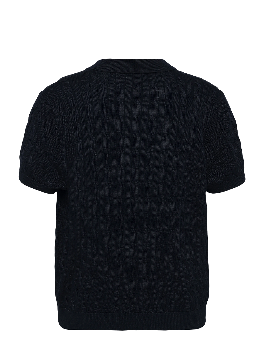 Lauren Ralph Lauren - Cable Cotton-Blend Short-Sleeve Sweater - stickade tröjor - lauren navy - 2