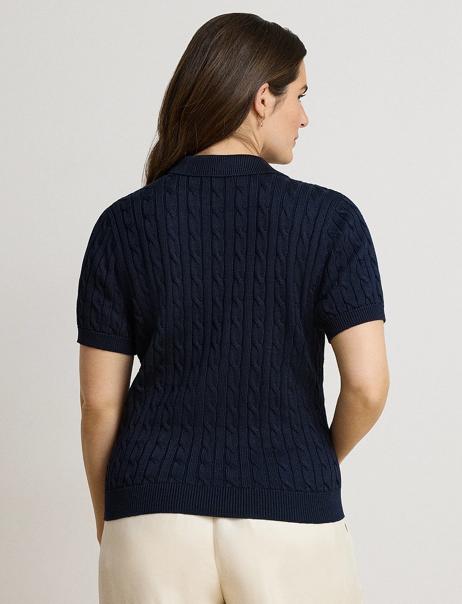 Lauren Ralph Lauren - Cable Cotton-Blend Short-Sleeve Sweater - stickade tröjor - lauren navy - 3