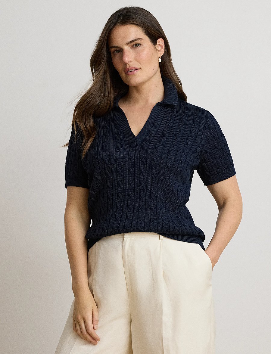 Lauren Ralph Lauren - Cable Cotton-Blend Short-Sleeve Sweater - stickade tröjor - lauren navy - 4