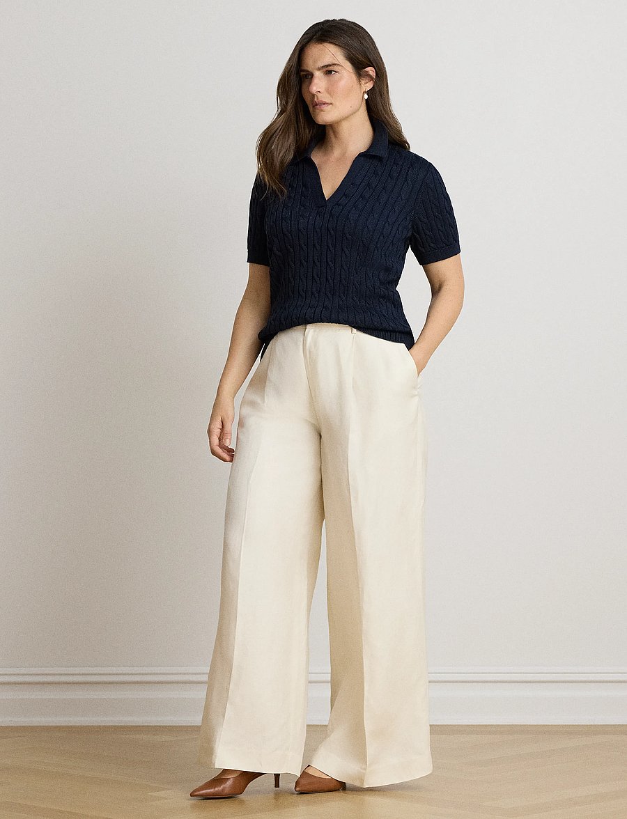 Lauren Ralph Lauren - Cable Cotton-Blend Short-Sleeve Sweater - stickade tröjor - lauren navy - 5