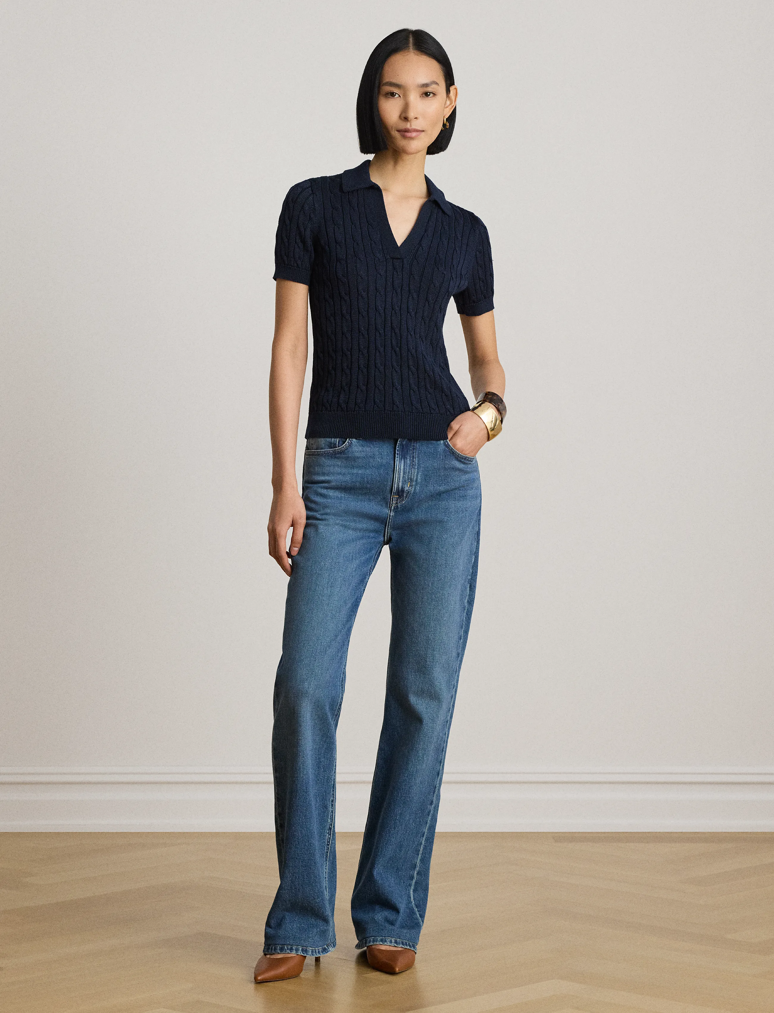 Lauren Ralph Lauren - BR RAYON PLTD CTN-SWEATER-PULLOVER - stickade tröjor - lauren navy - 5