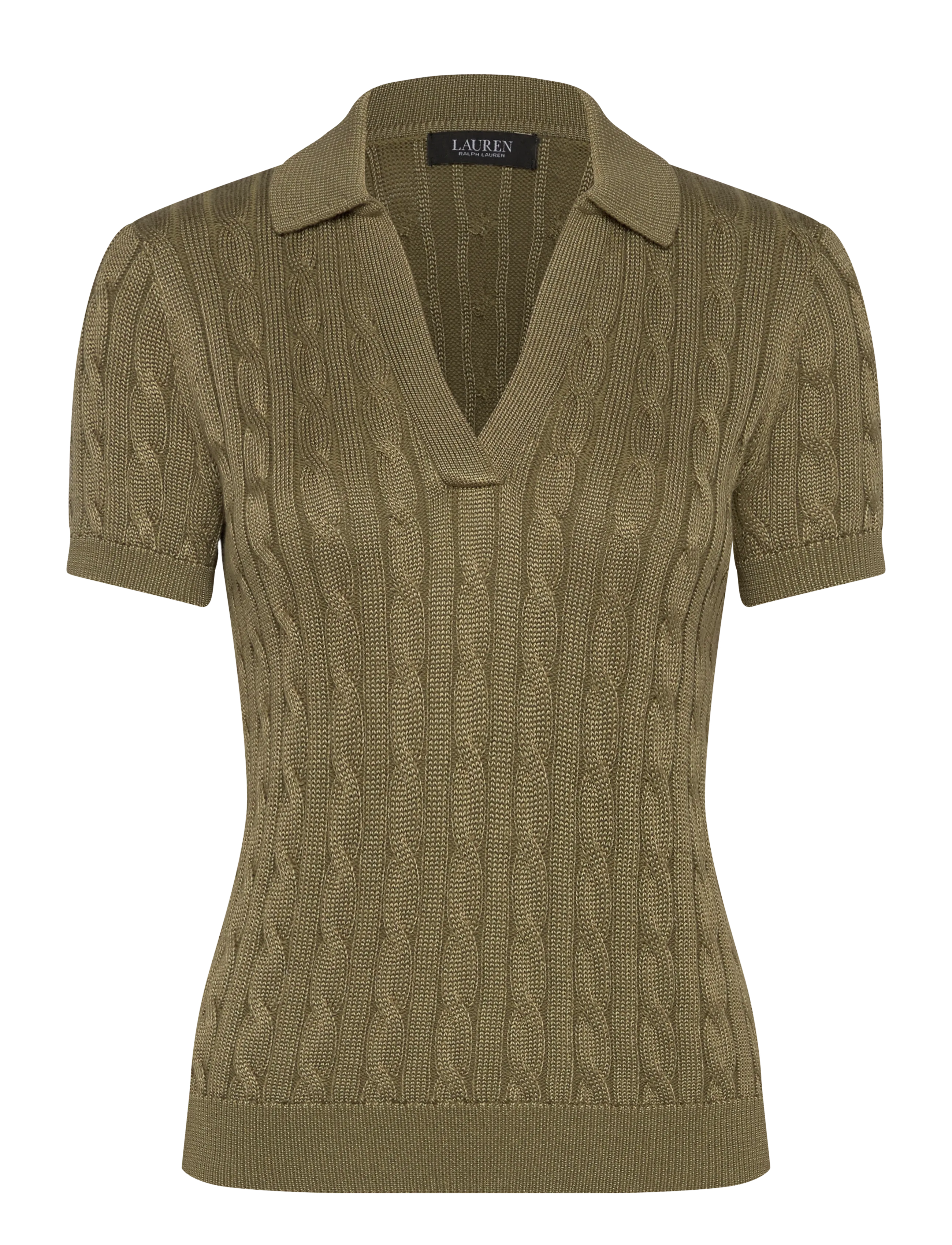 Lauren Ralph Lauren Cable Cotton-Blend Short-Sleeve Sweater - Kläder - LIGHT AGAVE / khaki/green