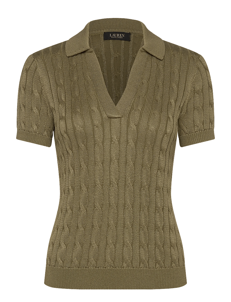 Lauren Ralph Lauren - Cable Cotton-Blend Short-Sleeve Sweater - pullover - light agave - 0