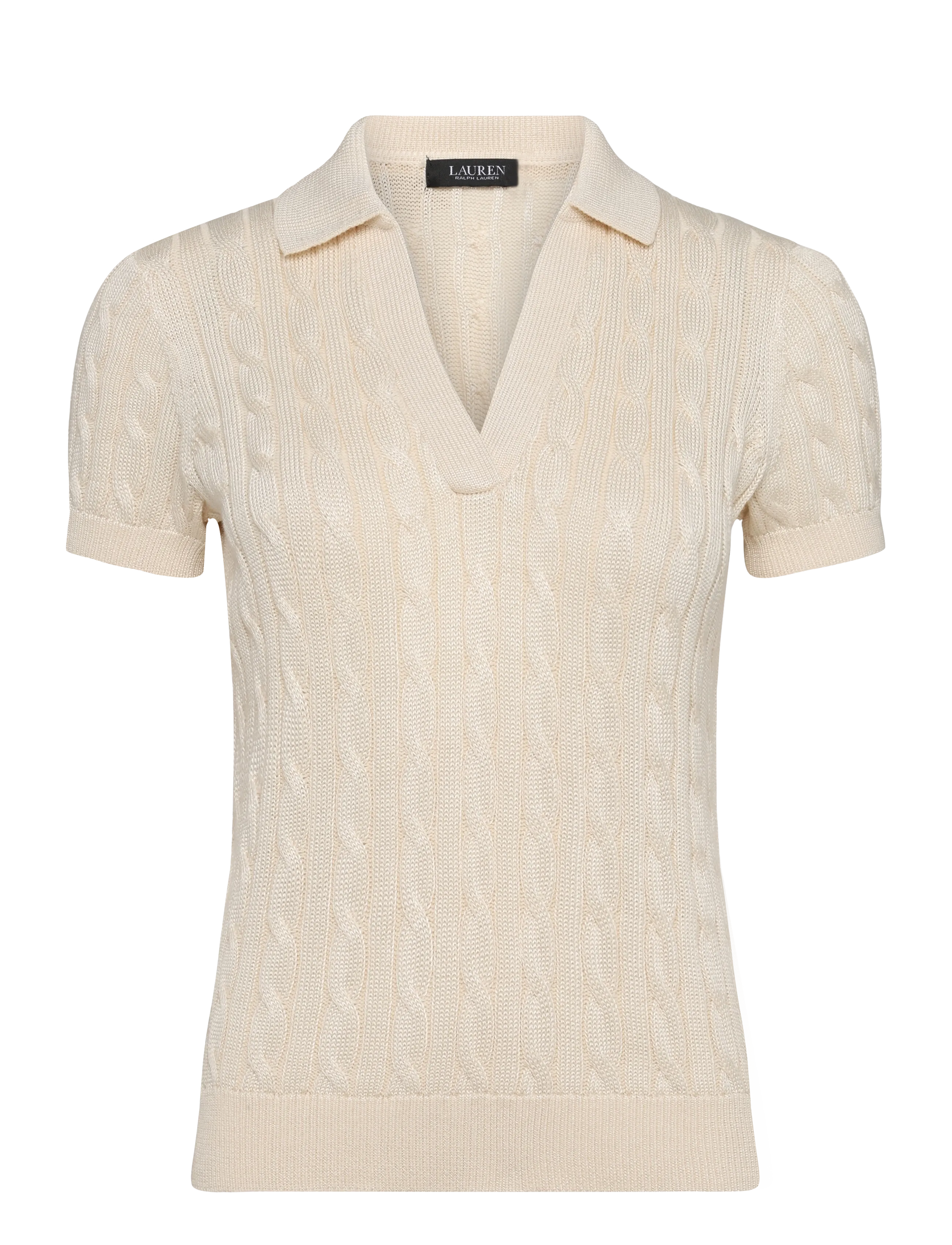 Lauren Ralph Lauren - Cable Cotton-Blend Short-Sleeve Sweater - džemperi - mascarpone cream - 1