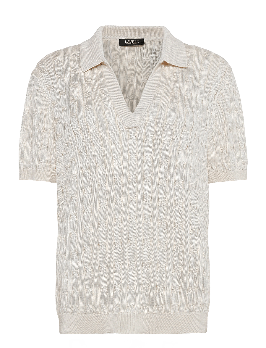 Lauren Ralph Lauren - Cable Cotton-Blend Short-Sleeve Sweater - kampsunid - mascarpone cream - 1