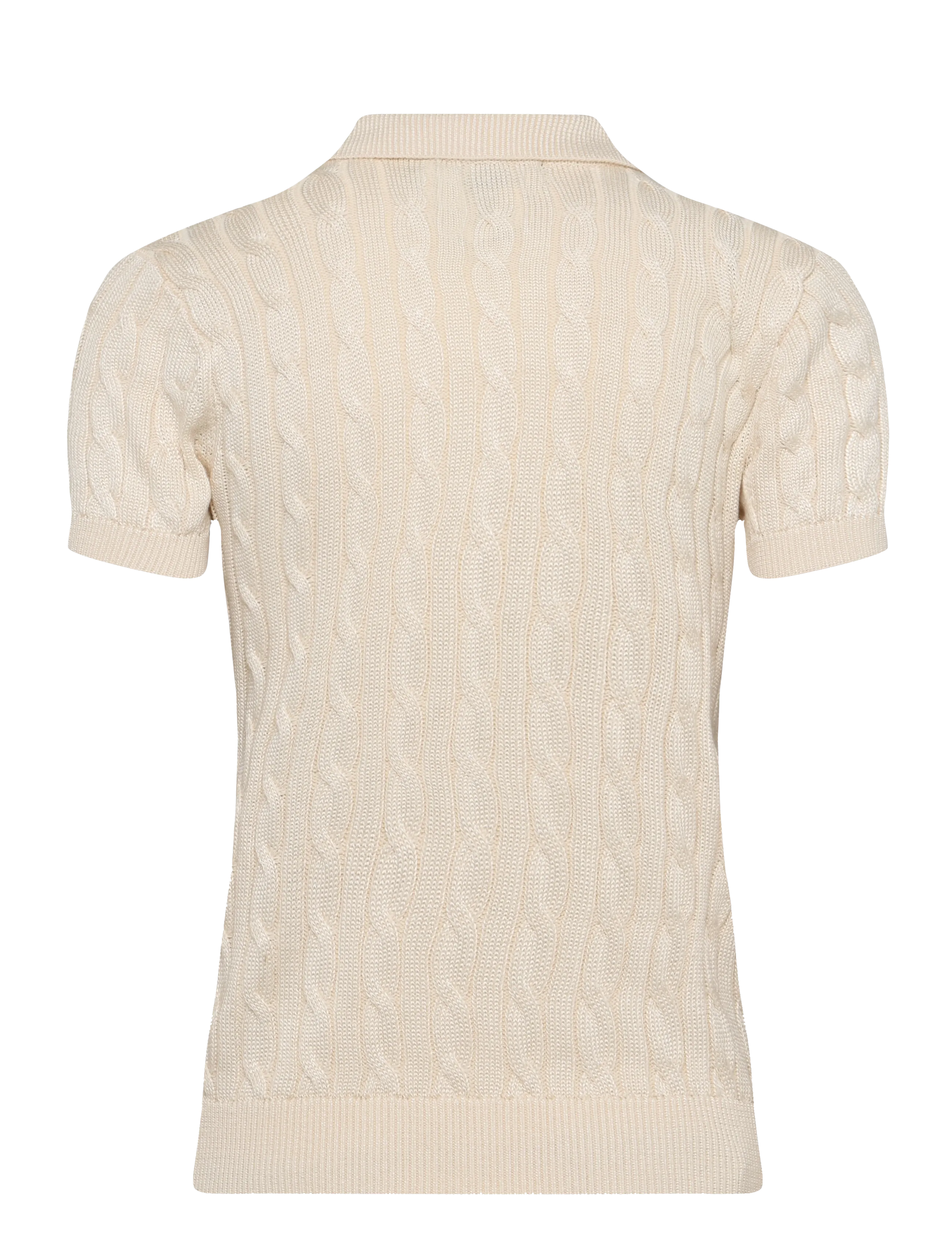 Lauren Ralph Lauren - Cable Cotton-Blend Short-Sleeve Sweater - džemperi - mascarpone cream - 2