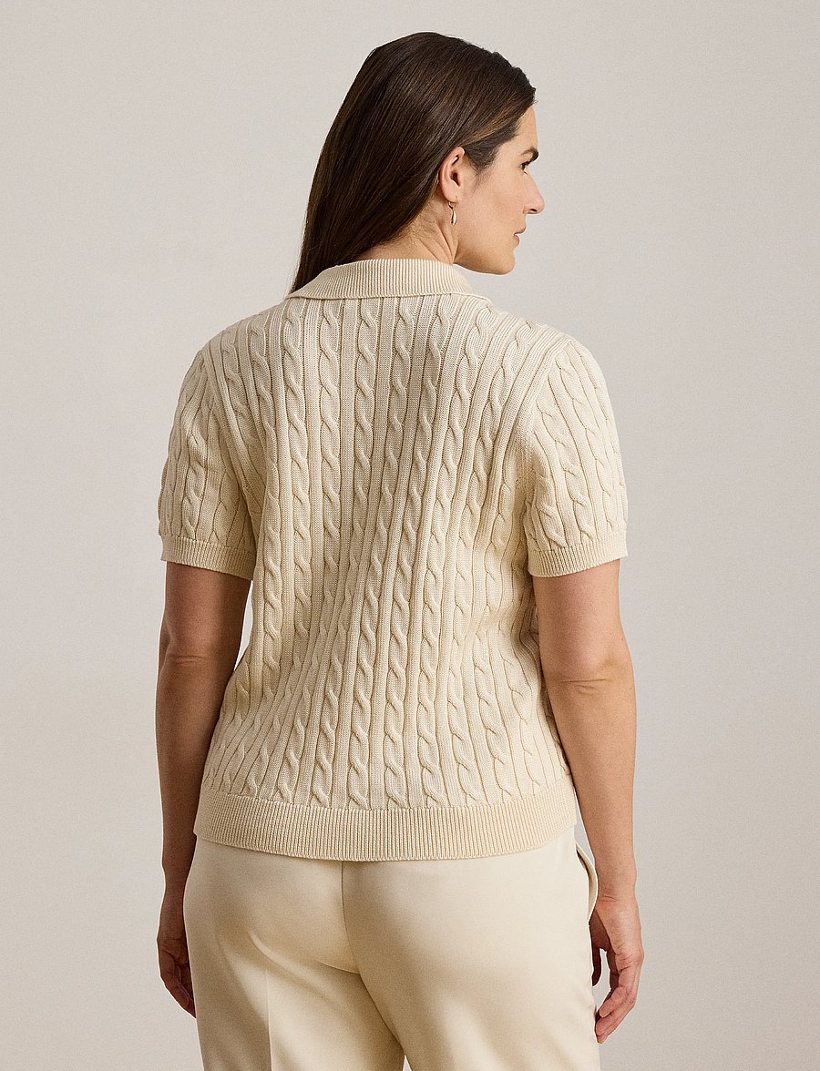 Lauren Ralph Lauren - Cable Cotton-Blend Short-Sleeve Sweater - kampsunid - mascarpone cream - 3