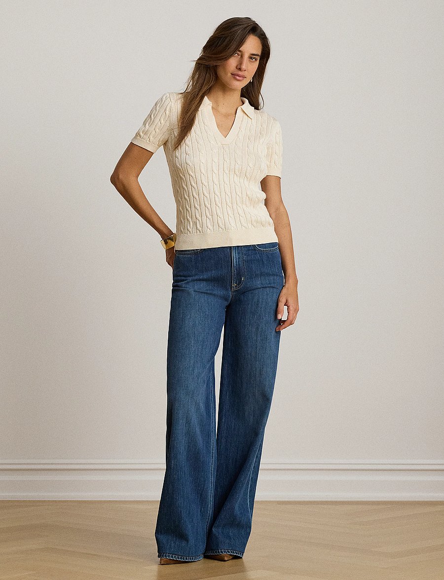 Lauren Ralph Lauren - Cable Cotton-Blend Short-Sleeve Sweater - kampsunid - mascarpone cream - 4