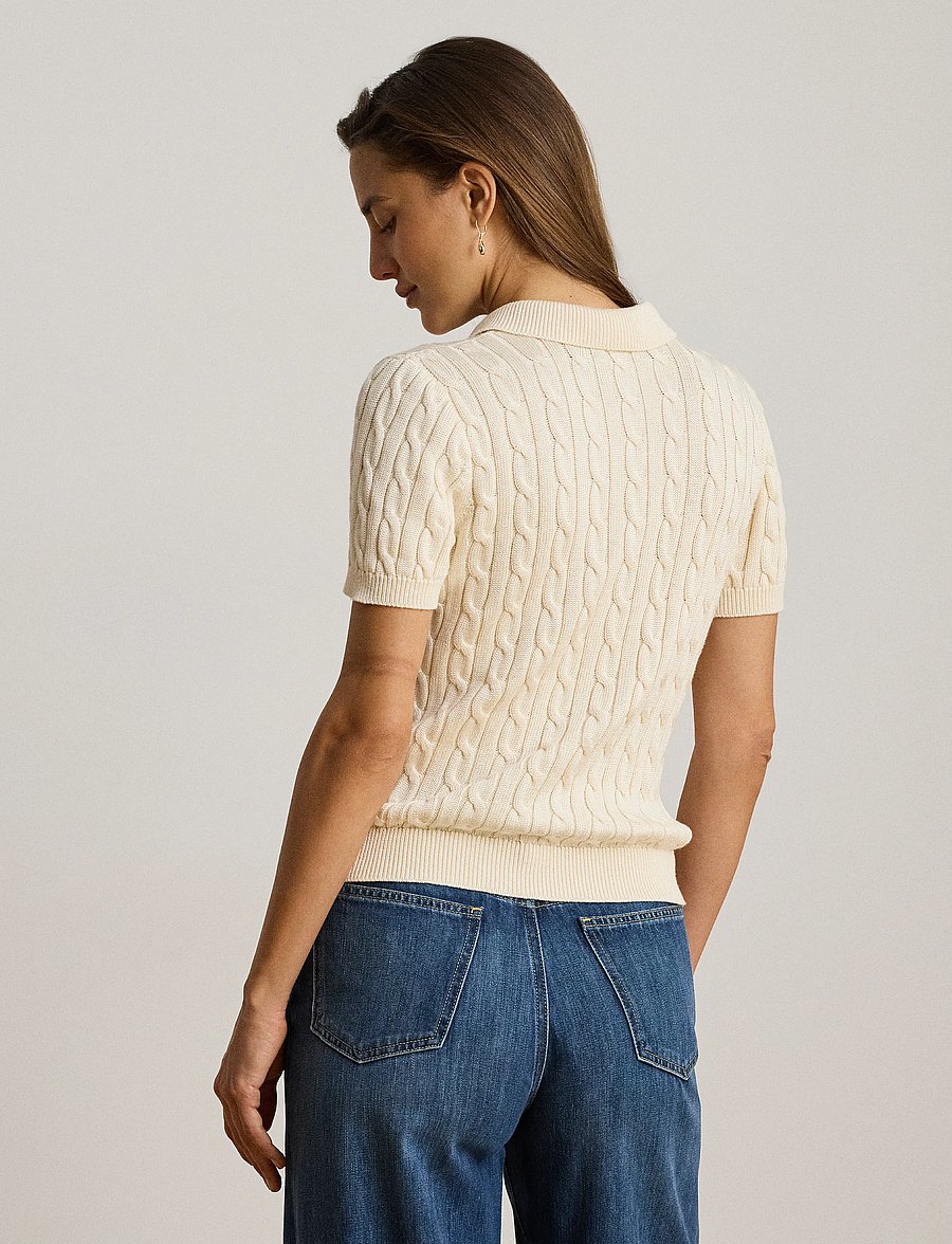 Lauren Ralph Lauren - Cable Cotton-Blend Short-Sleeve Sweater - kampsunid - mascarpone cream - 5