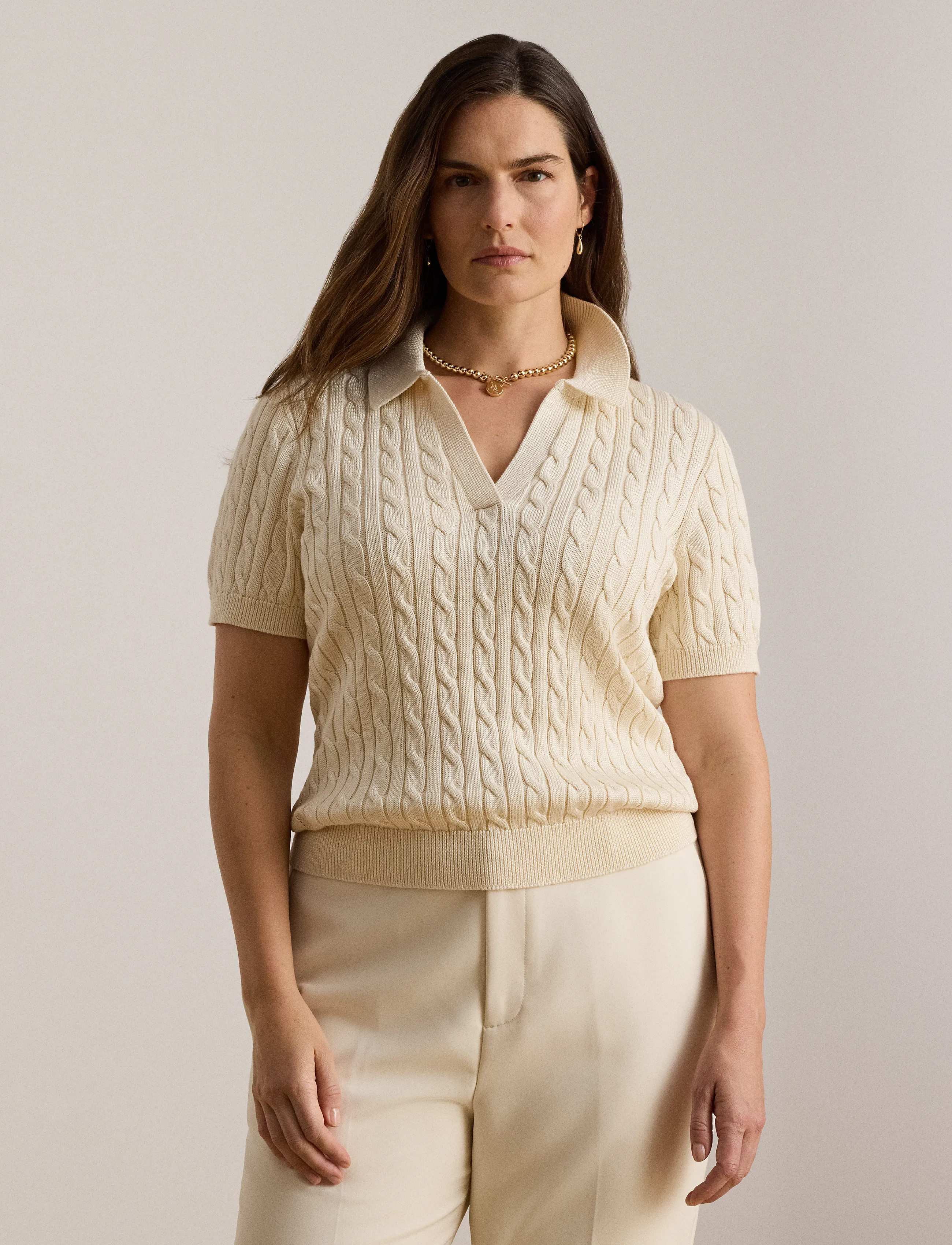 Lauren Ralph Lauren Cable Cotton-Blend Short-Sleeve Sweater - Geburtstag - MASCARPONE CREAM / cream