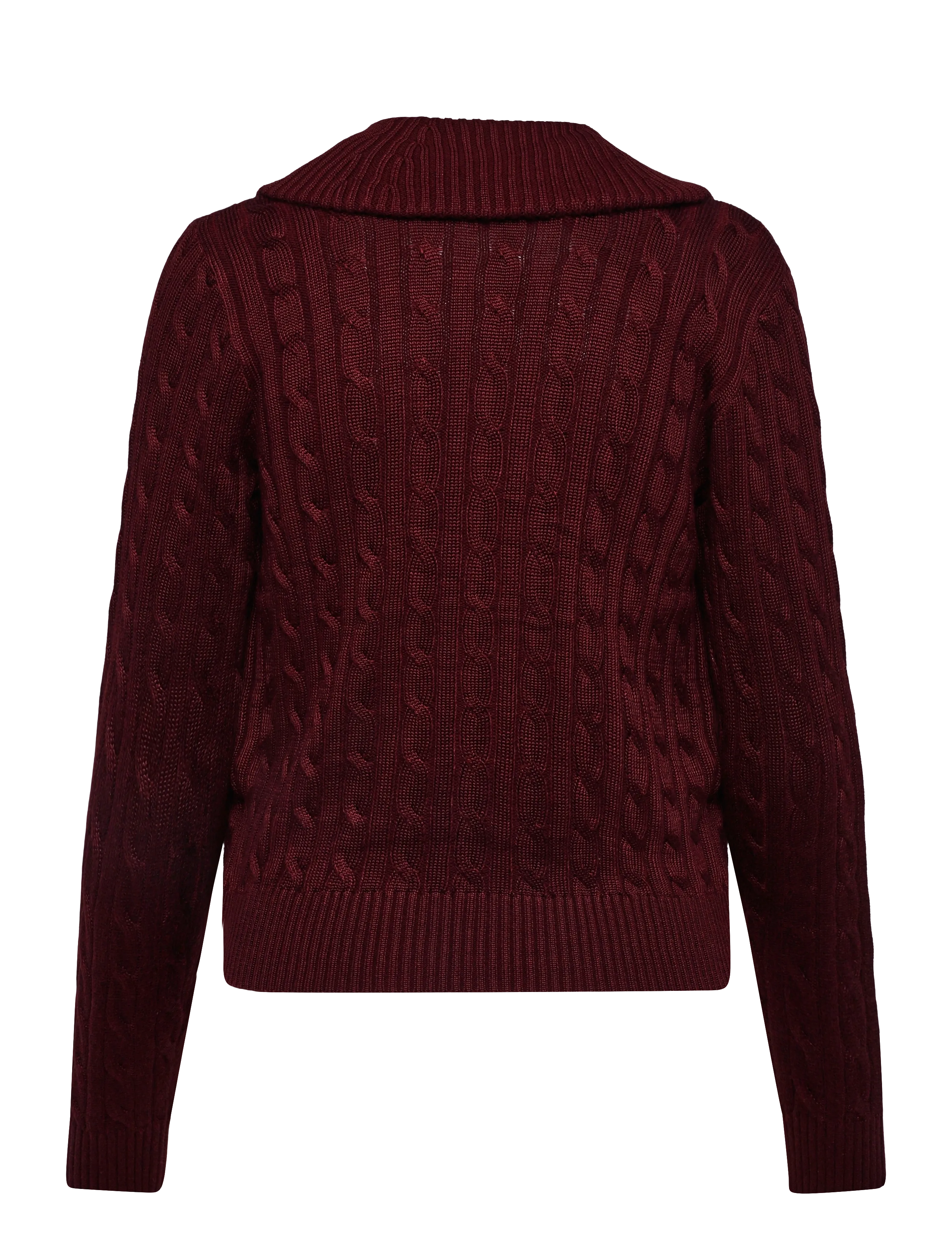 Lauren Ralph Lauren - Cable Cotton-Blend Shawl-Collar Sweater - jumpers - dark garnet - 2