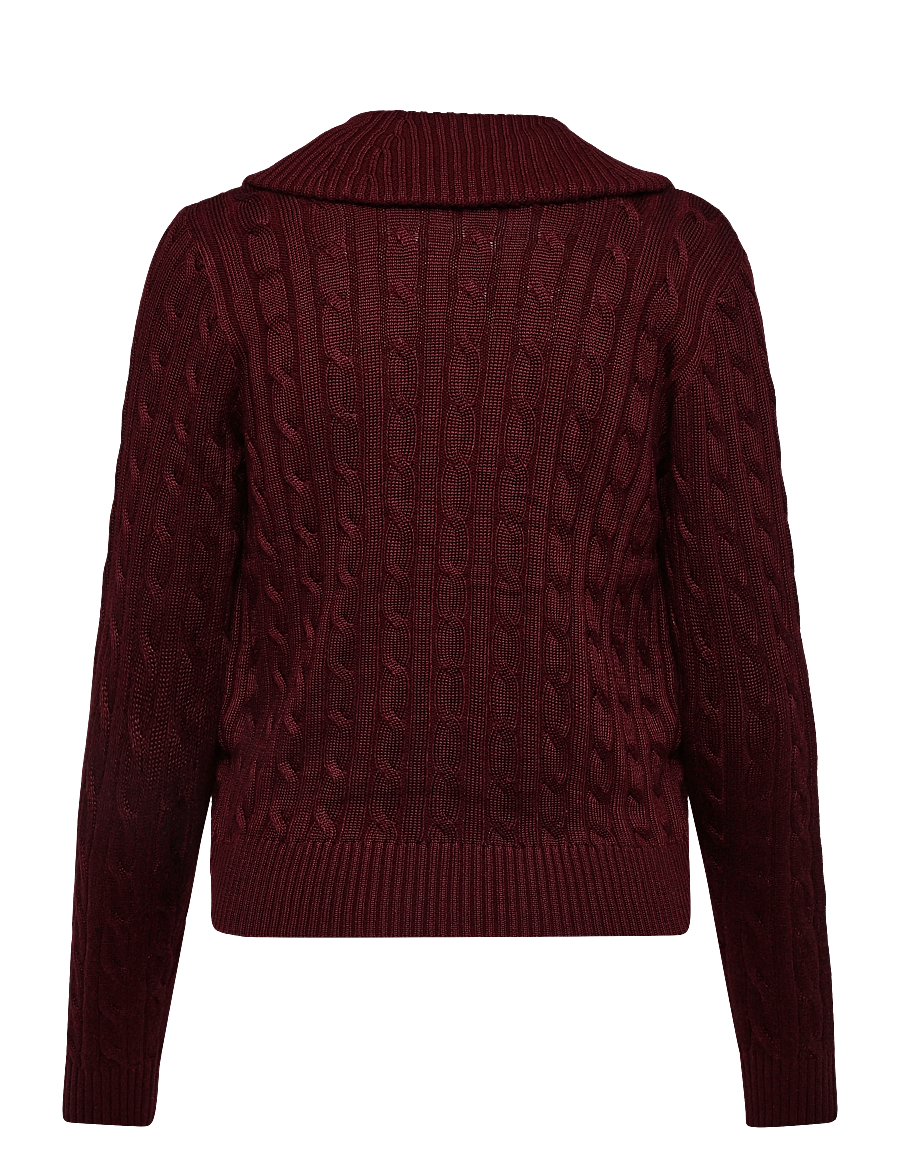 Lauren Ralph Lauren - Cable Cotton-Blend Shawl-Collar Sweater - jumpers - dark garnet - 2