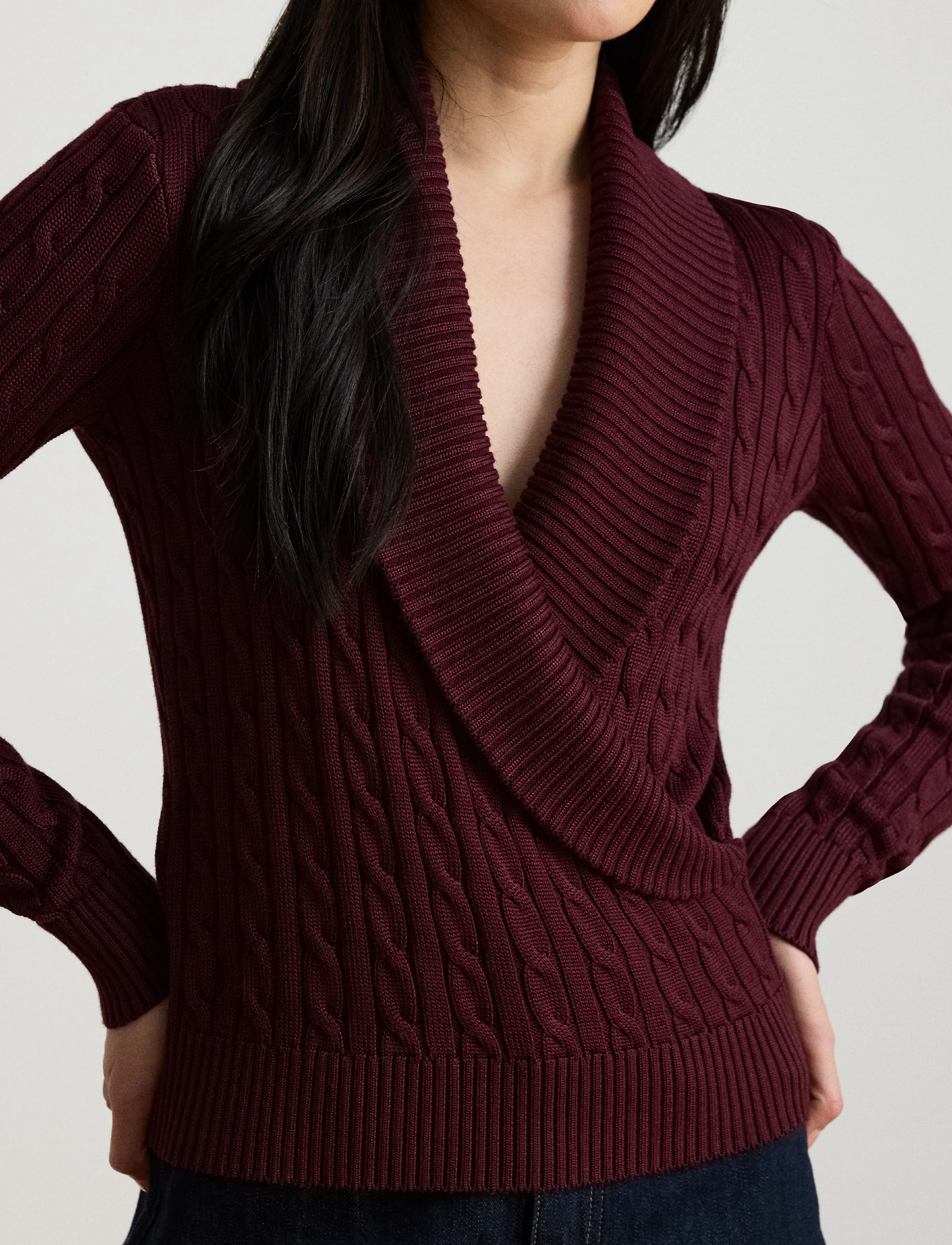 Lauren Ralph Lauren Cable Cotton-Blend Shawl-Collar Sweater stickade tröjor dam – bild 7