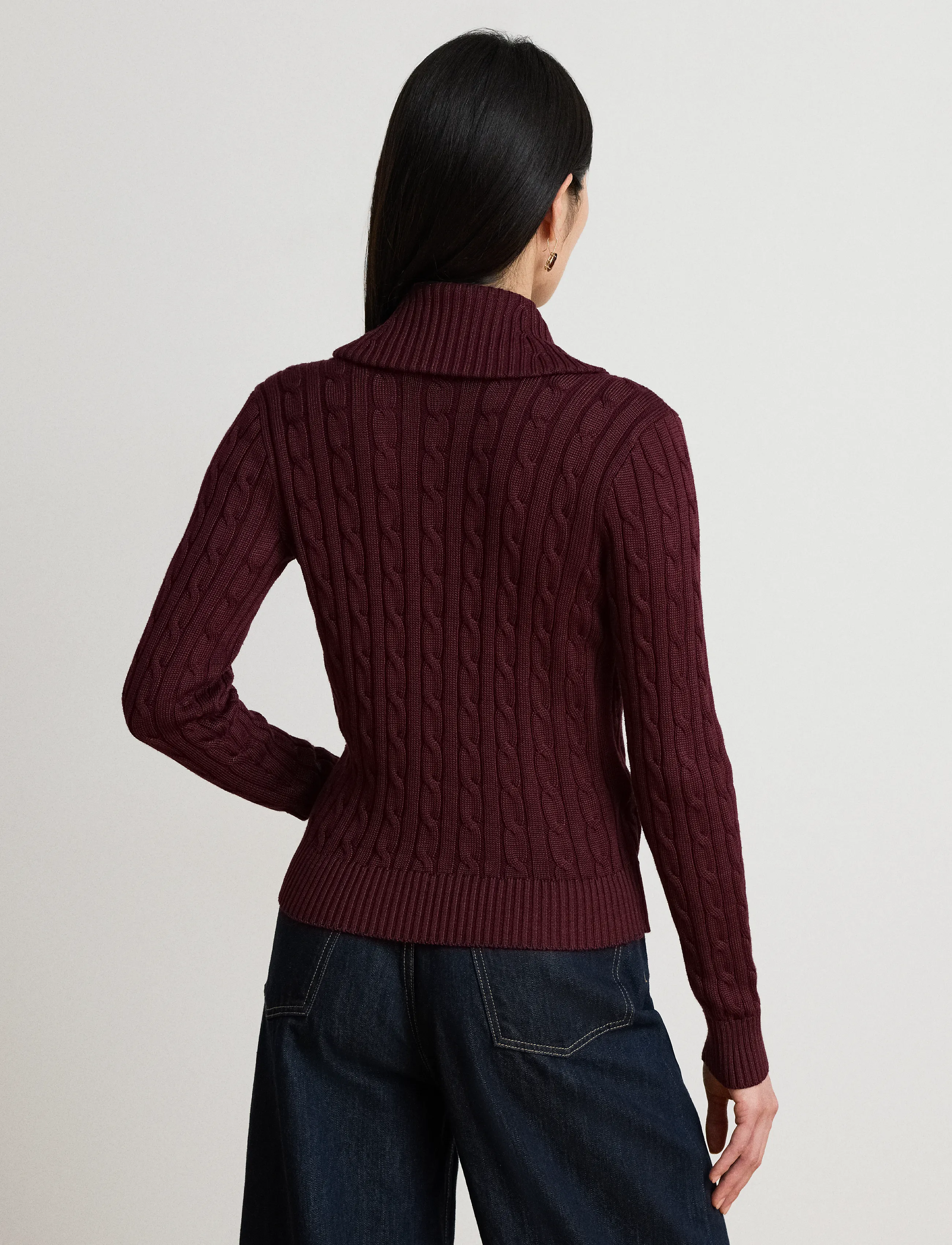 Lauren Ralph Lauren Cable Cotton-Blend Shawl-Collar Sweater stickade tröjor dam – bild 8