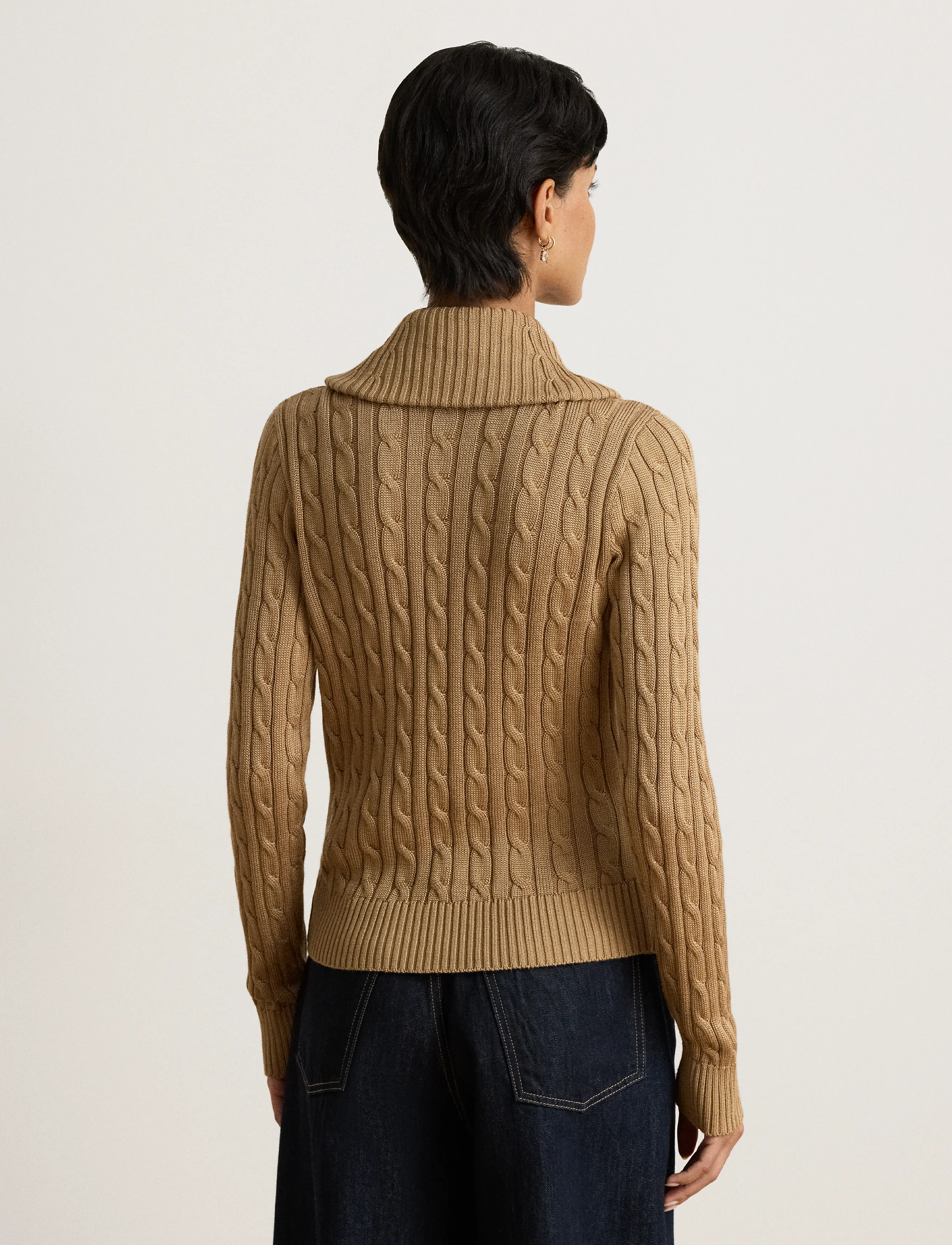 Lauren Ralph Lauren - Cable Cotton-Blend Shawl-Collar Sweater - kampsunid - lauren camel - 3