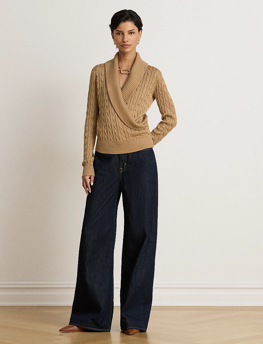 Lauren Ralph Lauren - Cable Cotton-Blend Shawl-Collar Sweater - kampsunid - lauren camel - 5