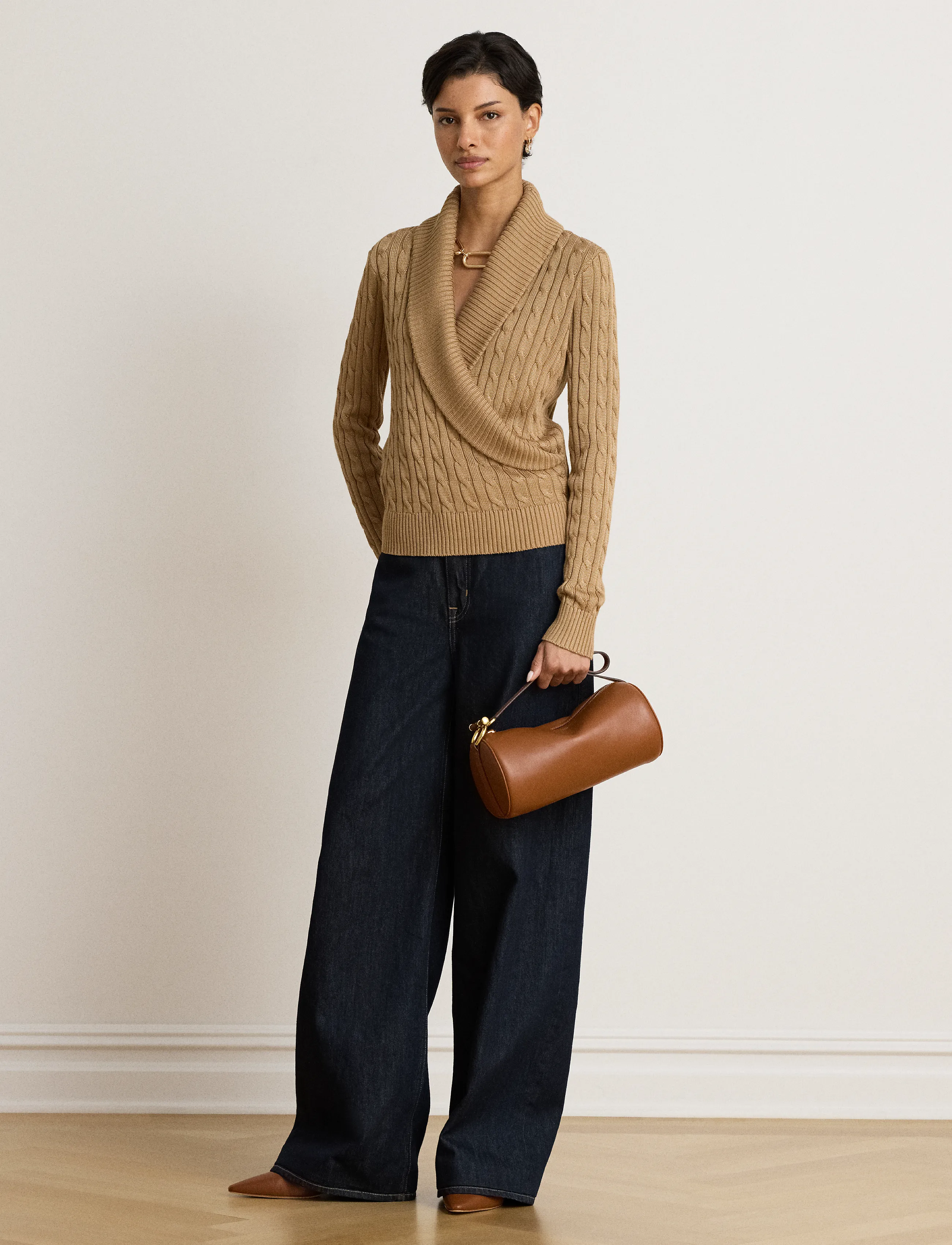 Lauren Ralph Lauren Cable Cotton-Blend Shawl-Collar Sweater - Geburtstag - LAUREN CAMEL / brown