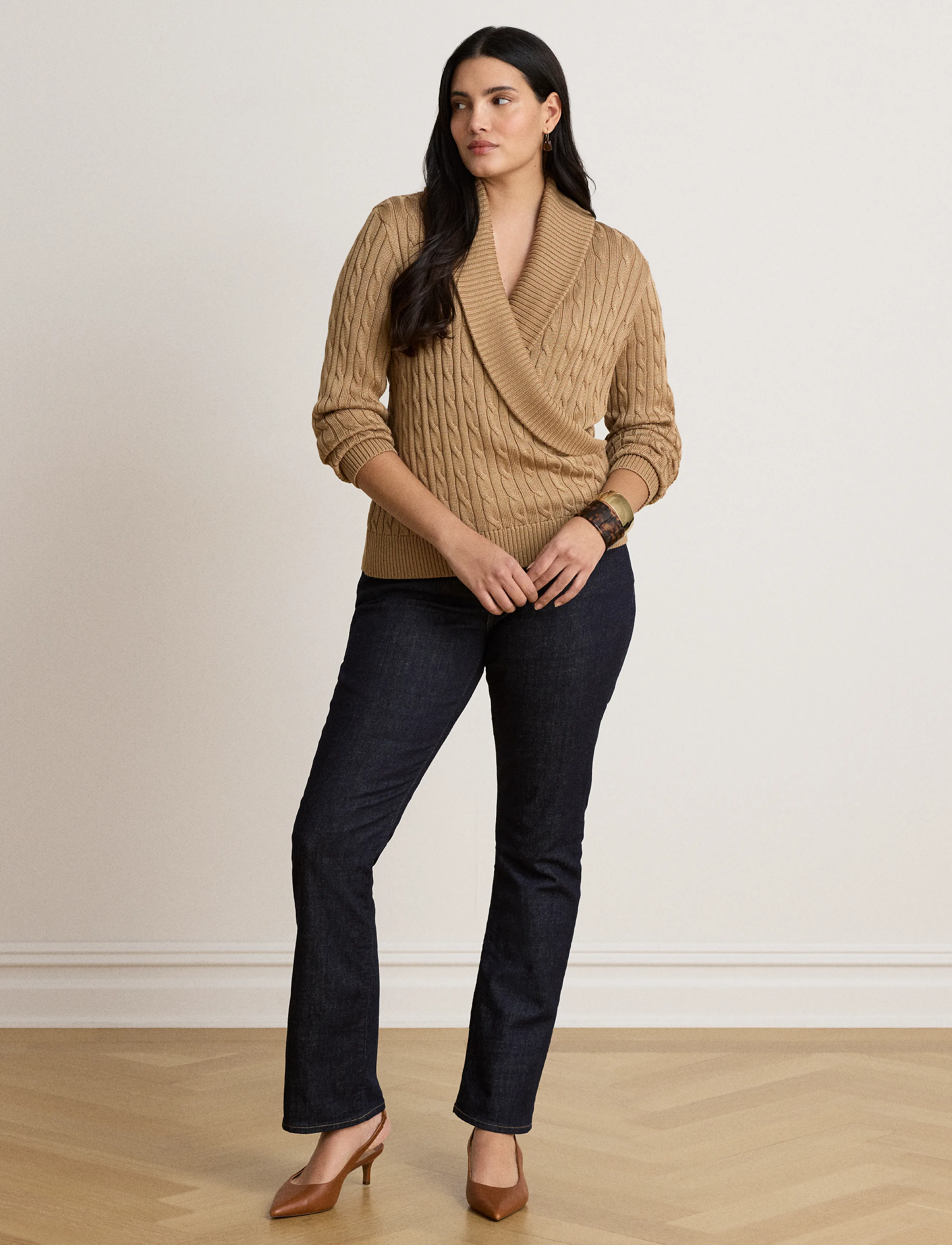 Lauren Ralph Lauren Cable Cotton-Blend Shawl-Collar Sweater stickade tröjor dam – bild 7